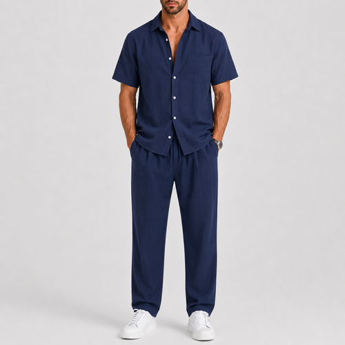 Bernard – Męski Letni Zestaw z Koszulą i Szerokimi Spodniami Casual