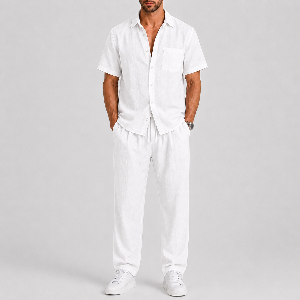 Bernard – Męski Letni Zestaw z Koszulą i Szerokimi Spodniami Casual