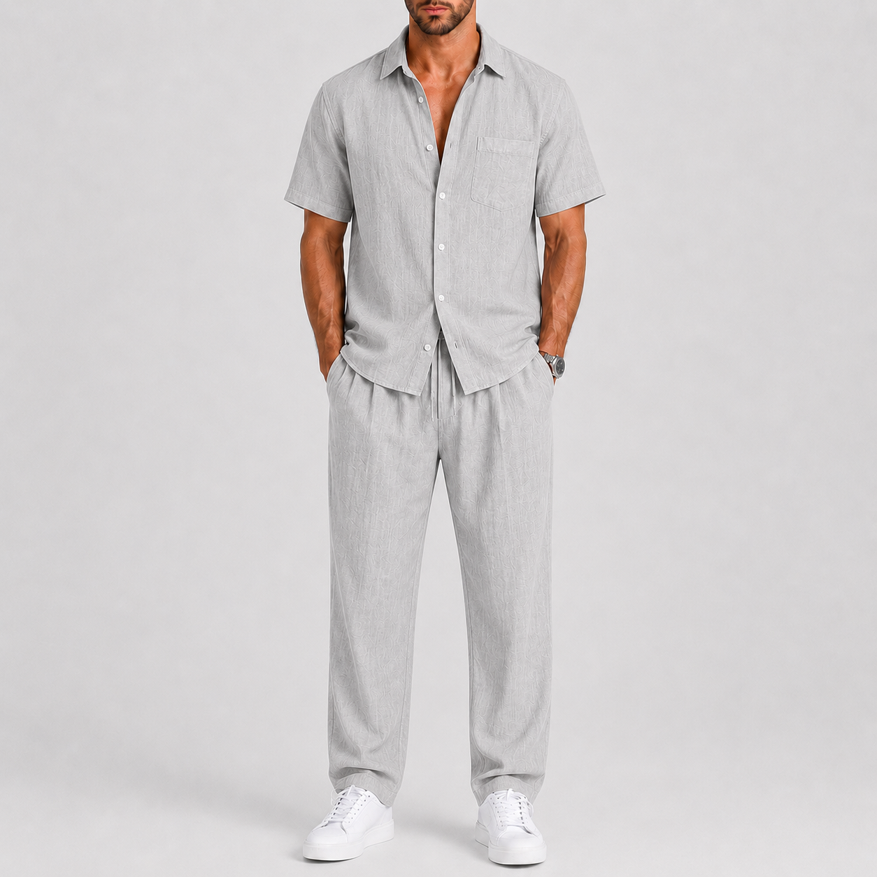 Bernard – Męski Letni Zestaw z Koszulą i Szerokimi Spodniami Casual