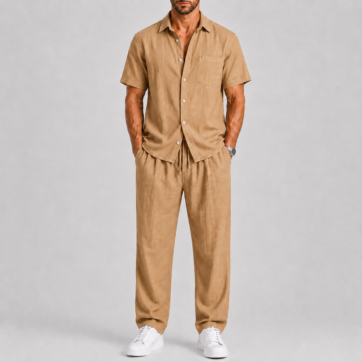 Bernard – Męski Letni Zestaw z Koszulą i Szerokimi Spodniami Casual