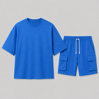 Bruno – Męski Sportowy Letni Zestaw z Oversized T-Shirtem i Krótkimi Spodniami Cargo