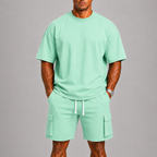 Bruno – Męski Sportowy Letni Zestaw z Oversized T-Shirtem i Krótkimi Spodniami Cargo