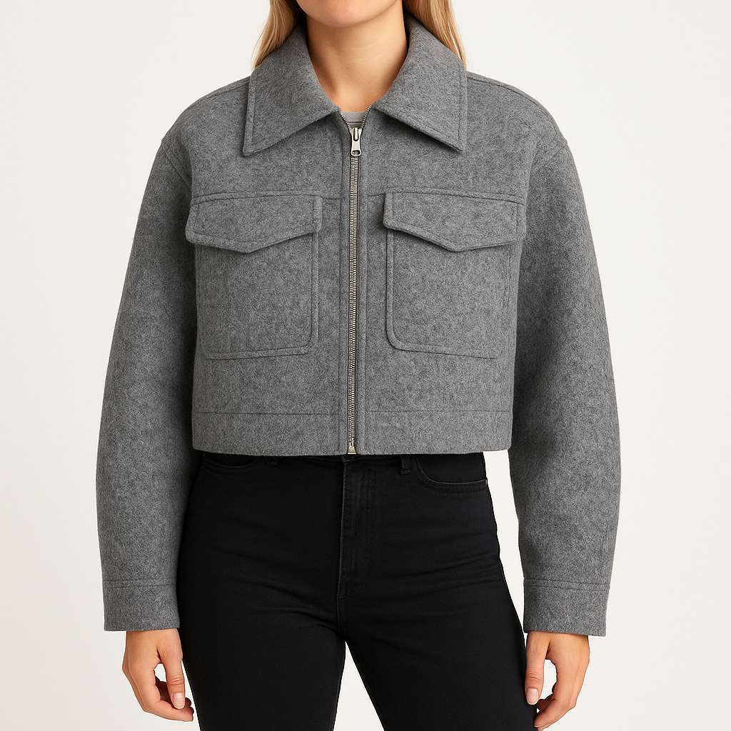 Women's Short Gray Wool Jacket