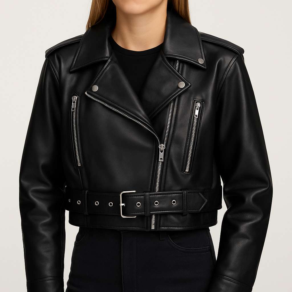 Damska ramoneska skórzana krótka