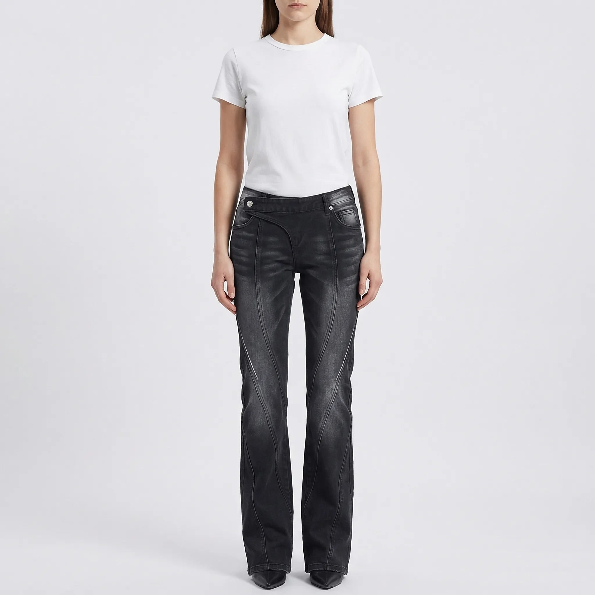 Czarne Spodnie Dzwony Z Niskim Stanem - Stylizacje Uliczne 