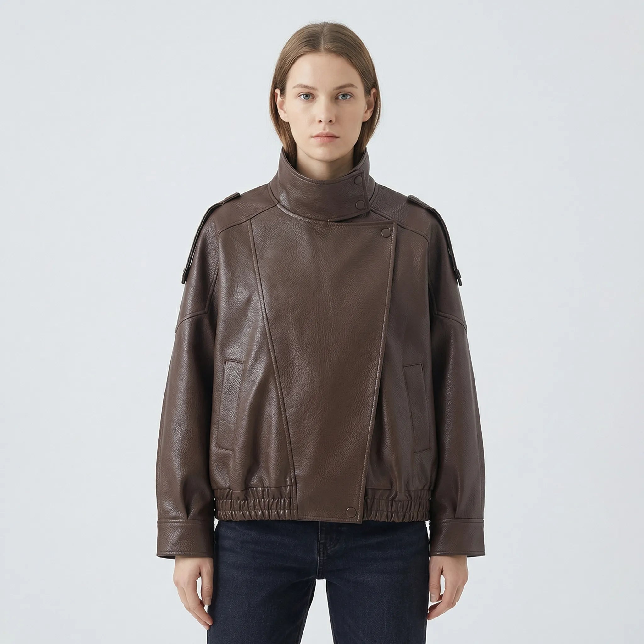 Damski Czarna Kurtka Z Fakturowanej Powłoki - Codzienny Miejski Styl