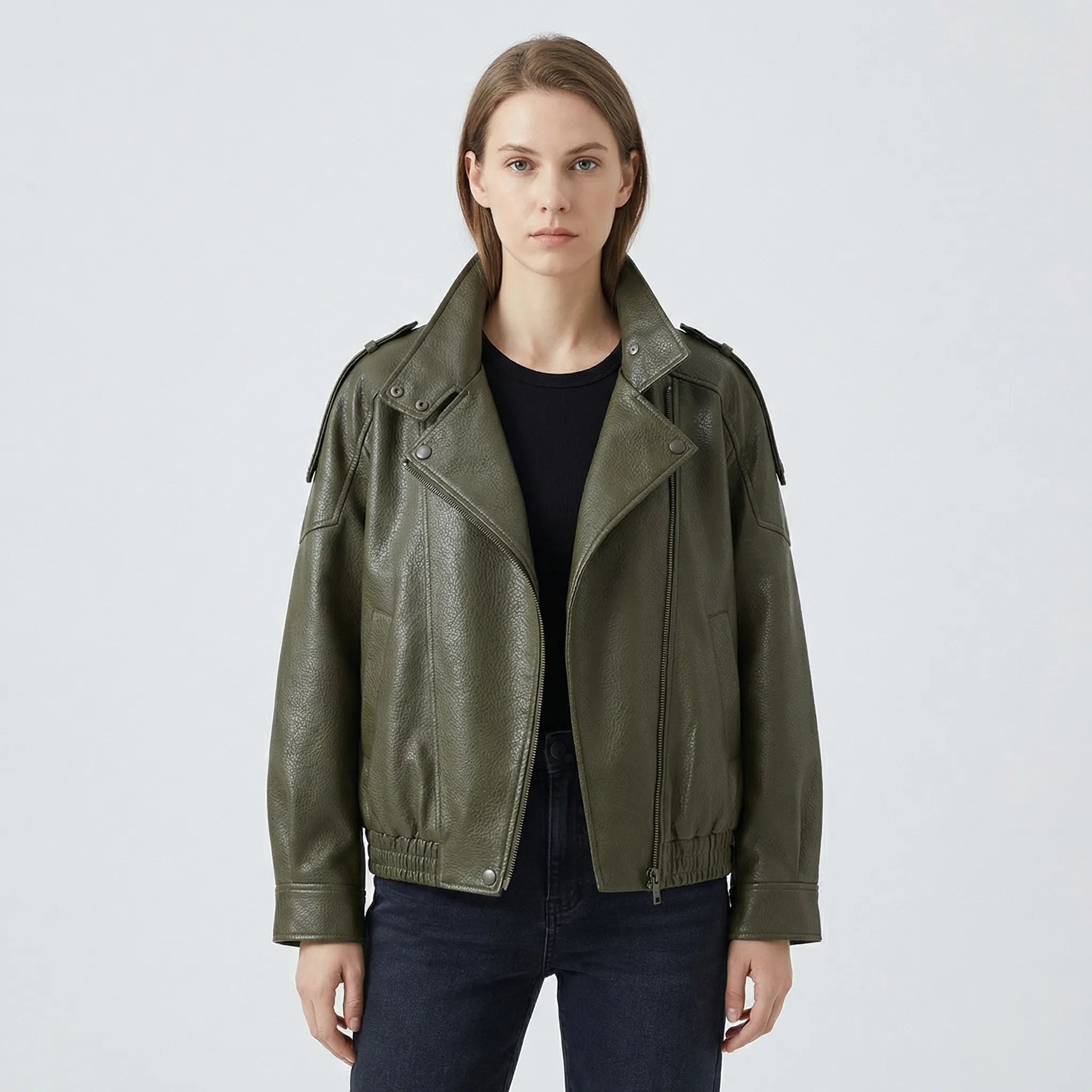 Damski Czarna Kurtka Z Fakturowanej Powłoki - Codzienny Miejski Styl