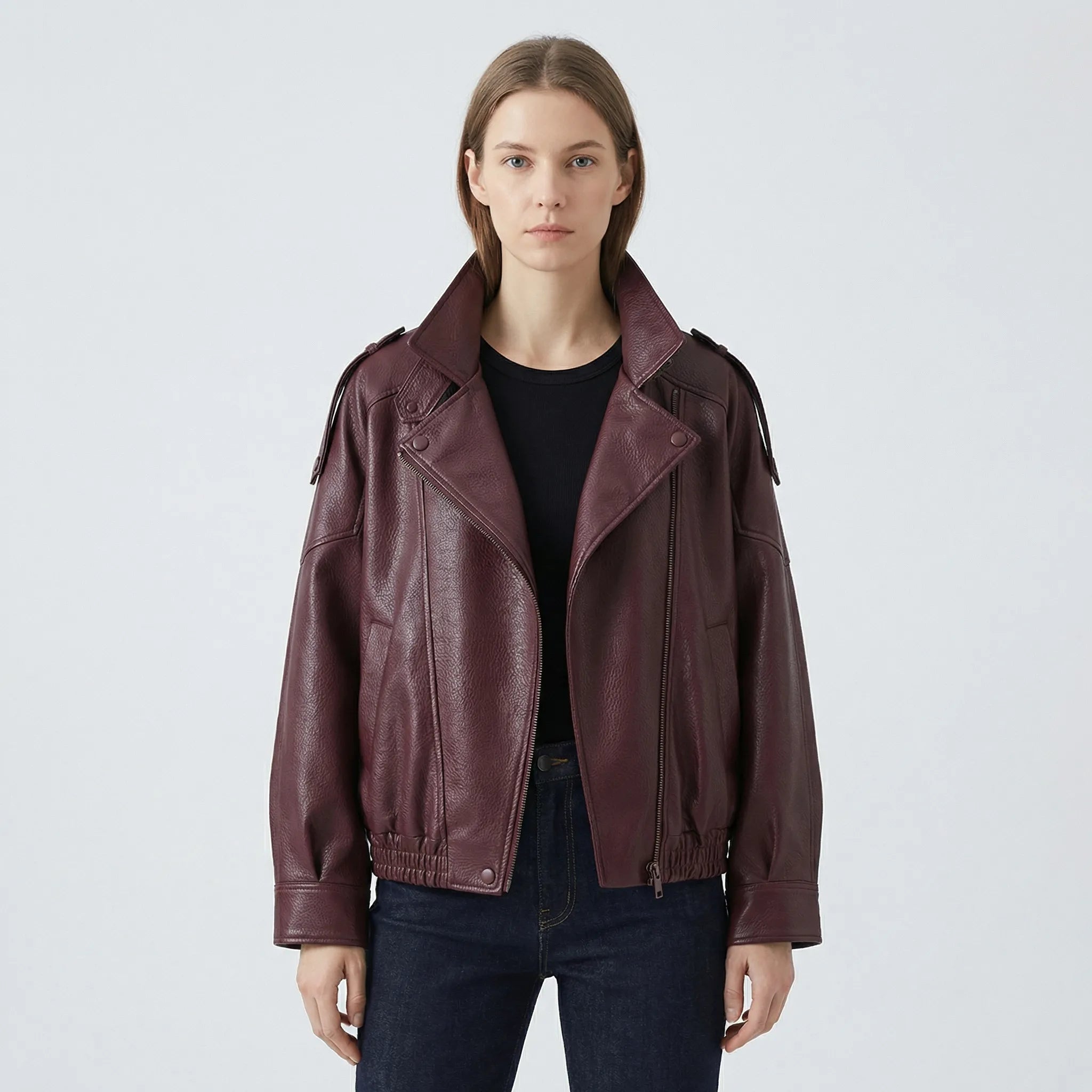 Damski Czarna Kurtka Z Fakturowanej Powłoki - Codzienny Miejski Styl