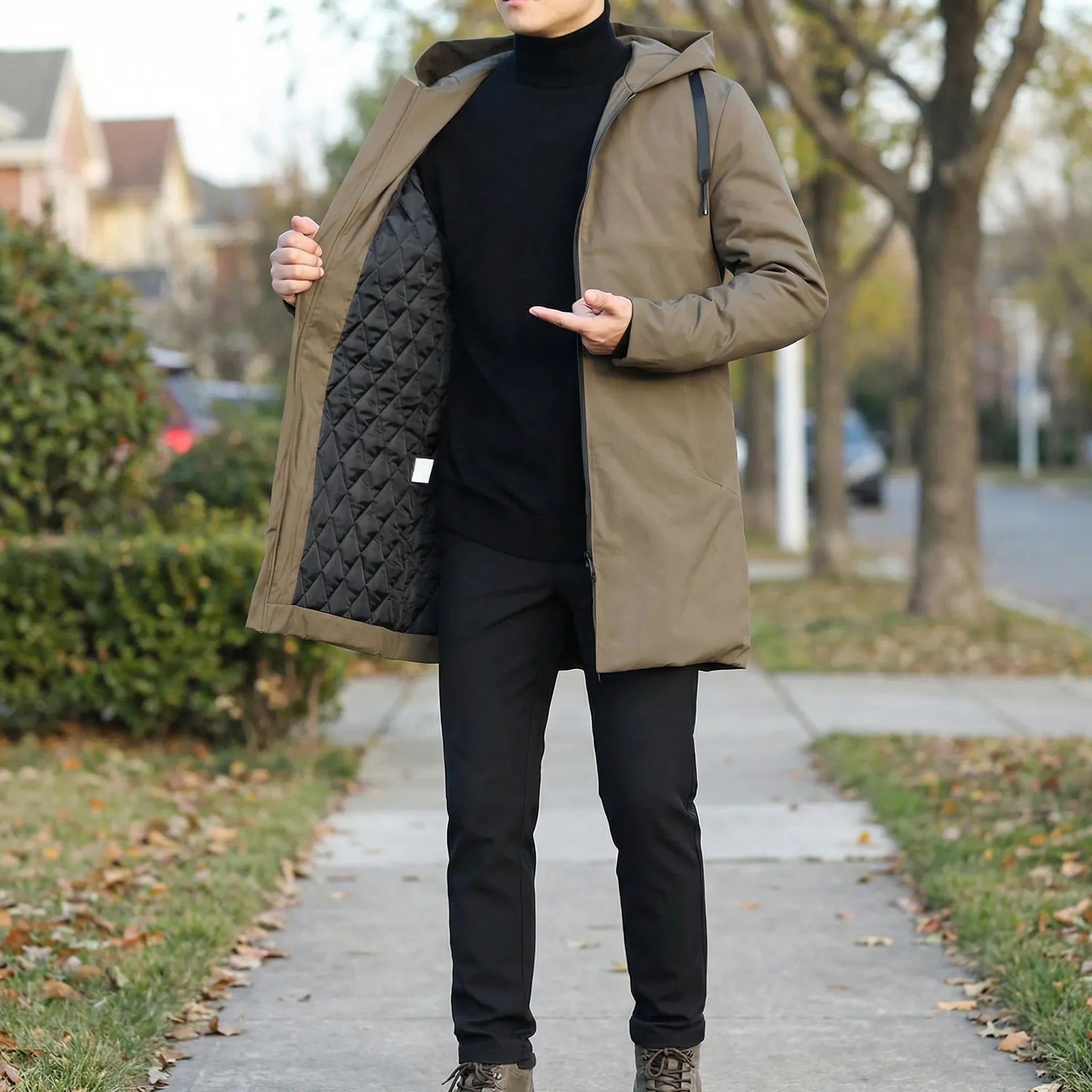 Damski Długa Pikowana Kurtka Z Kapturem - Ochrona Przed Zimnem