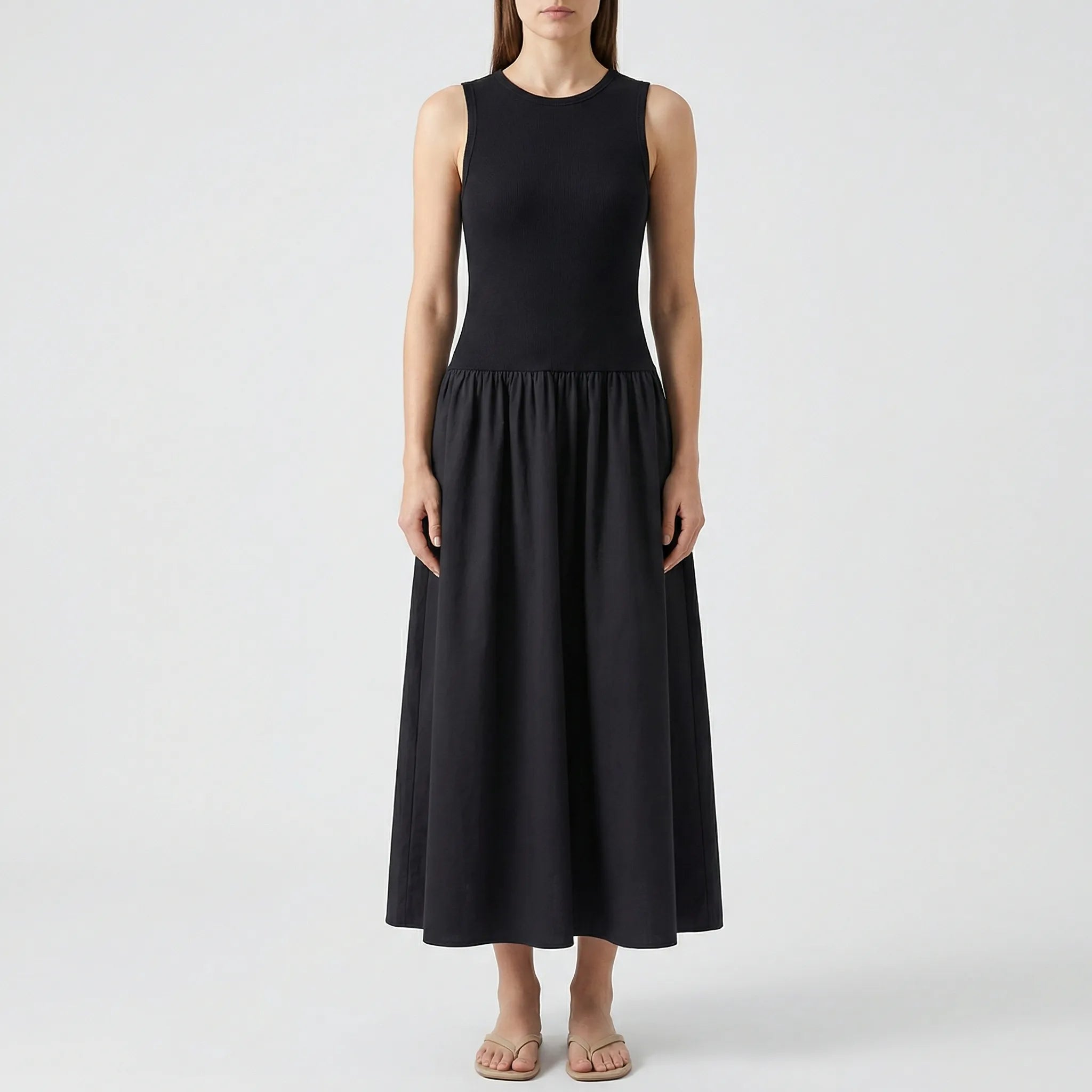 Damski Długa Sukienka Bez Rękawów Z Marszczeniem - Eleganckie Wyjścia W Mieście