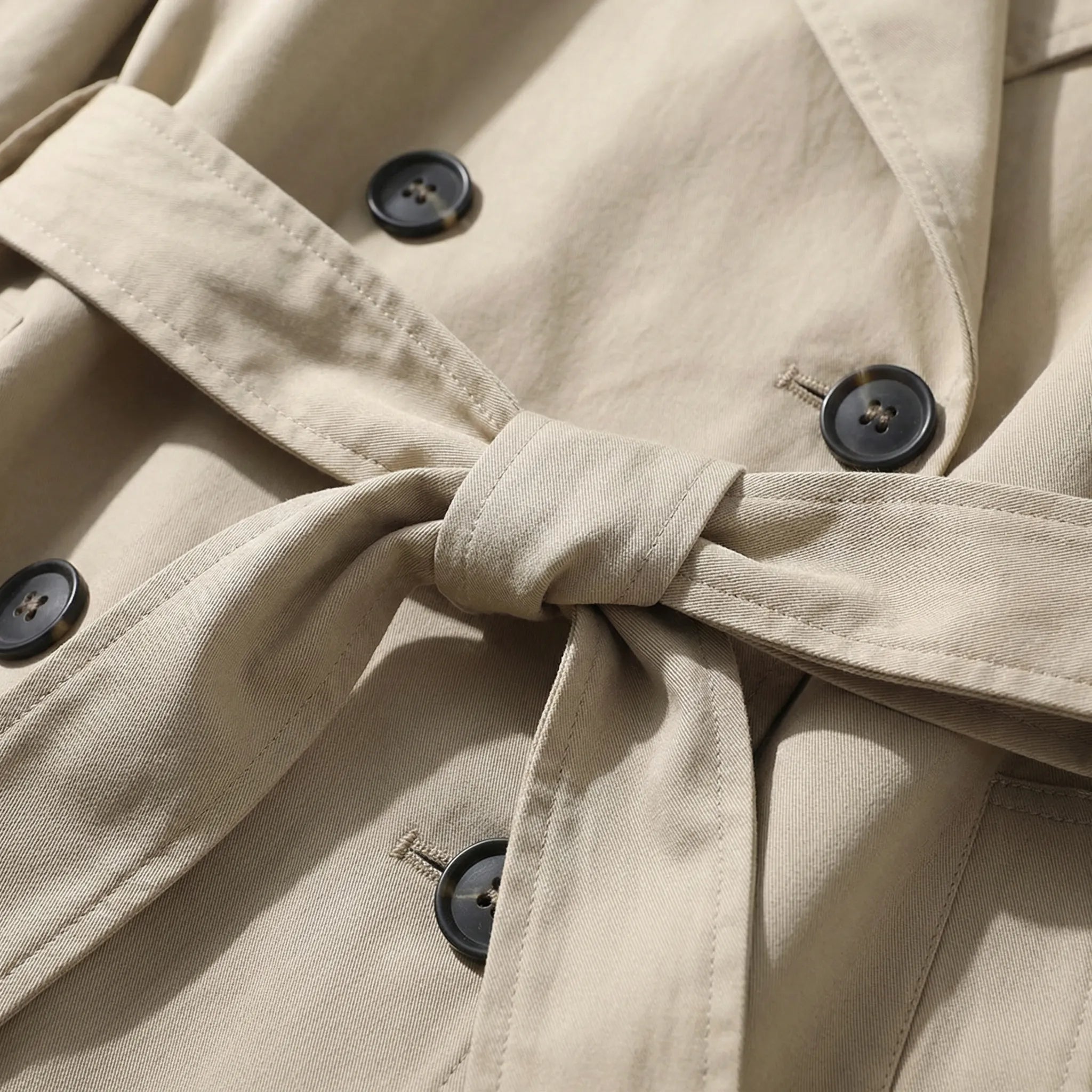 Damski Długi Dwurzędowy Płaszcz Z Paskiem - Codzienna Elegancja W Mieście