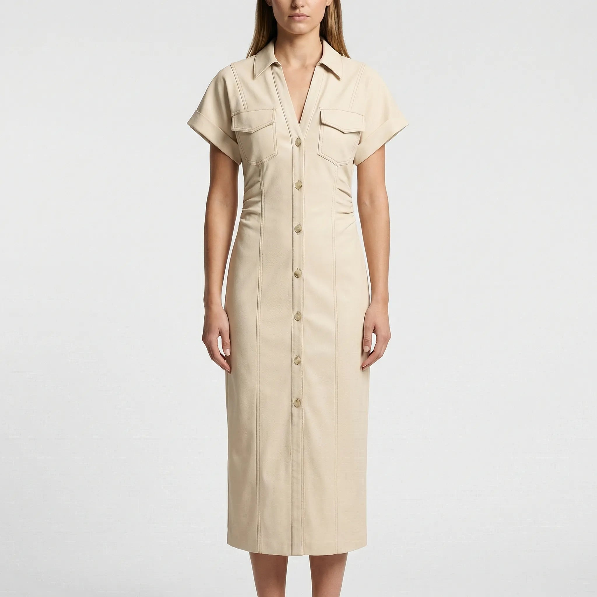 Damski Jeansowa Sukienka Midi Z Klapą - Eleganckie Wyjścia W Mieście