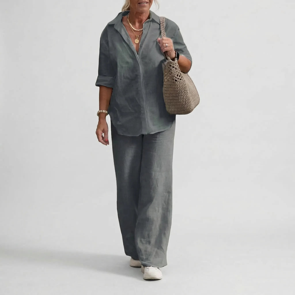 Damski Komplet Koszula I Szerokie Spodnie - Codzienny Elegancki Strój 