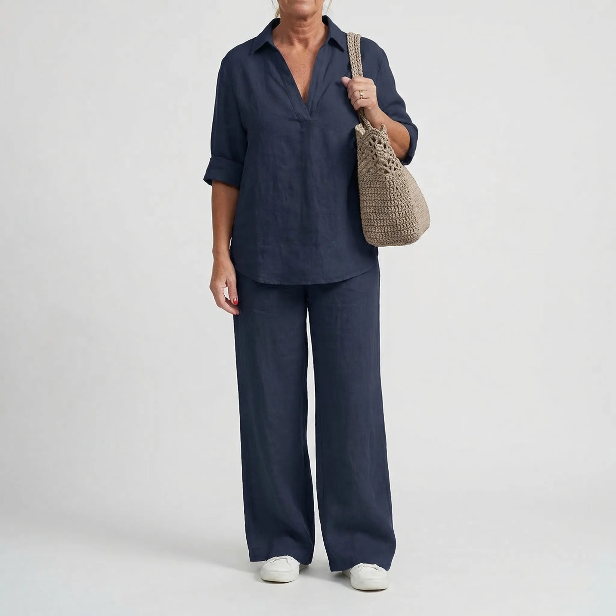 Damski Komplet Koszula I Szerokie Spodnie - Codzienny Elegancki Strój 