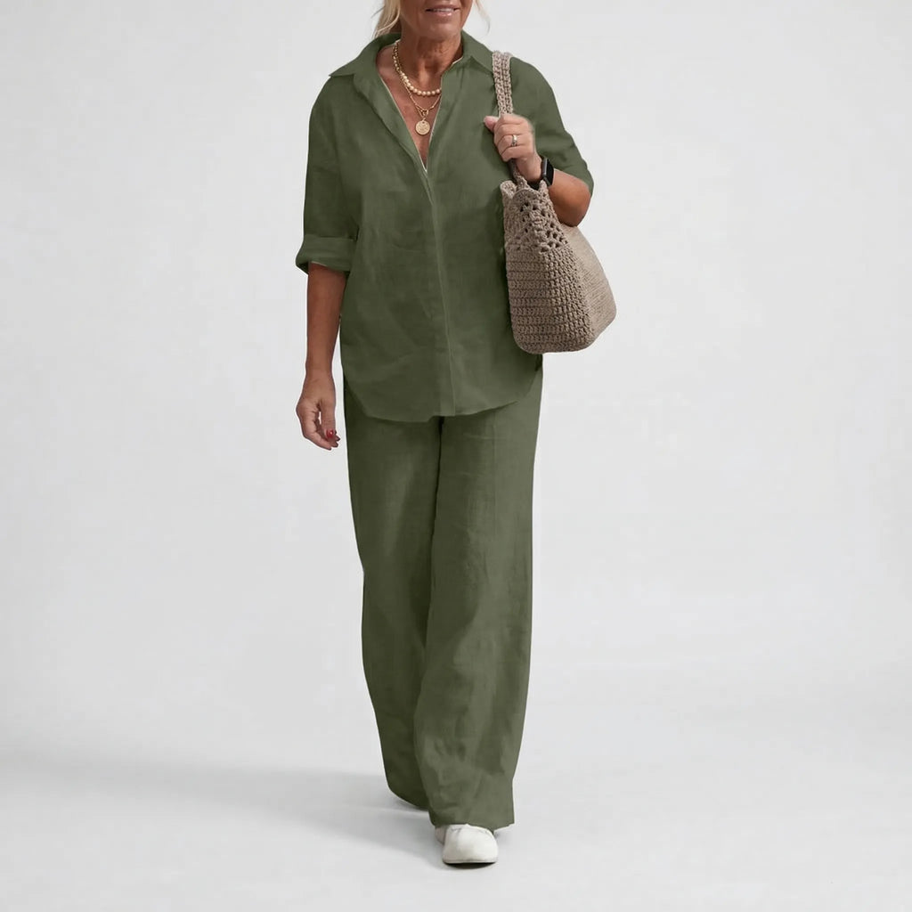 Damski Komplet Koszula I Szerokie Spodnie - Codzienny Elegancki Strój 