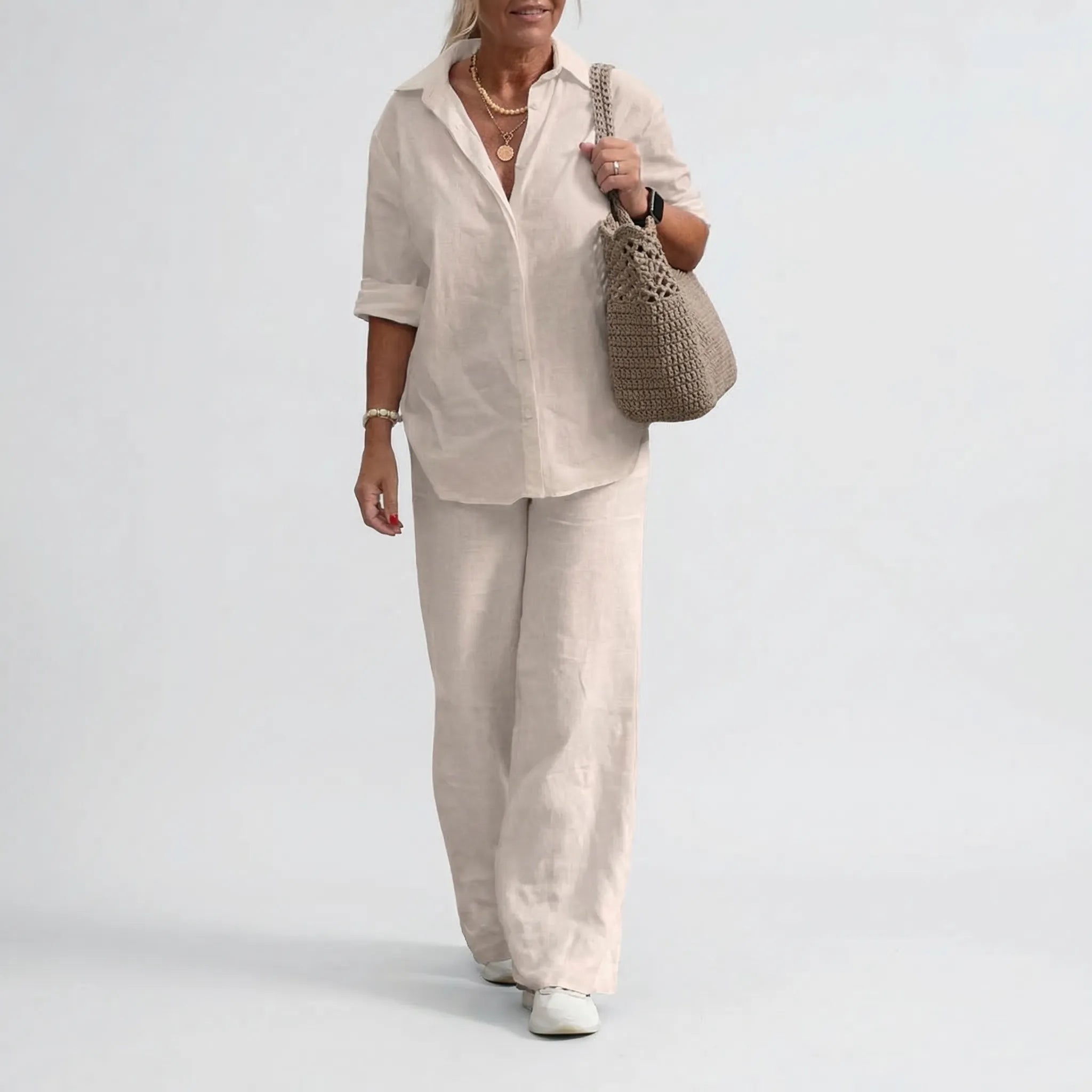 Damski Komplet Koszula I Szerokie Spodnie - Codzienny Elegancki Strój 