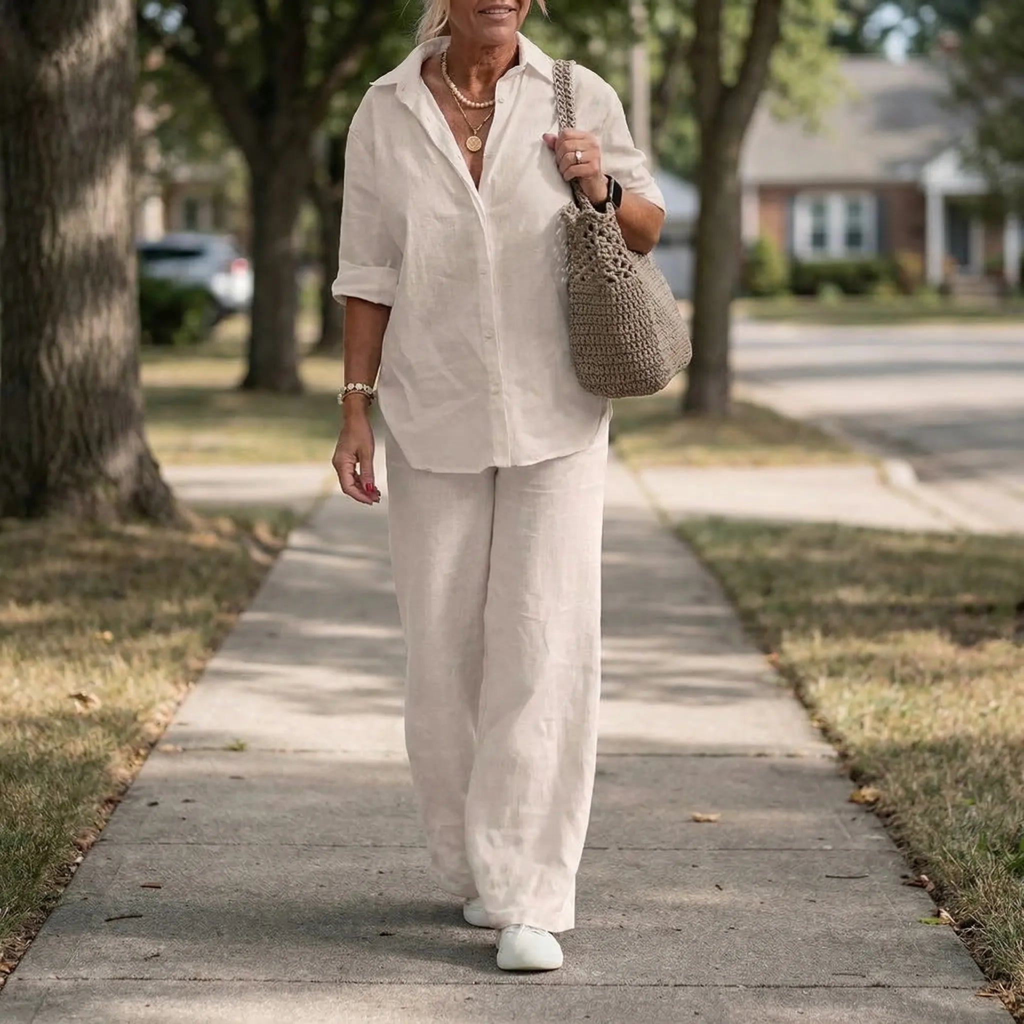 Damski Komplet Koszula I Szerokie Spodnie - Codzienny Elegancki Strój 