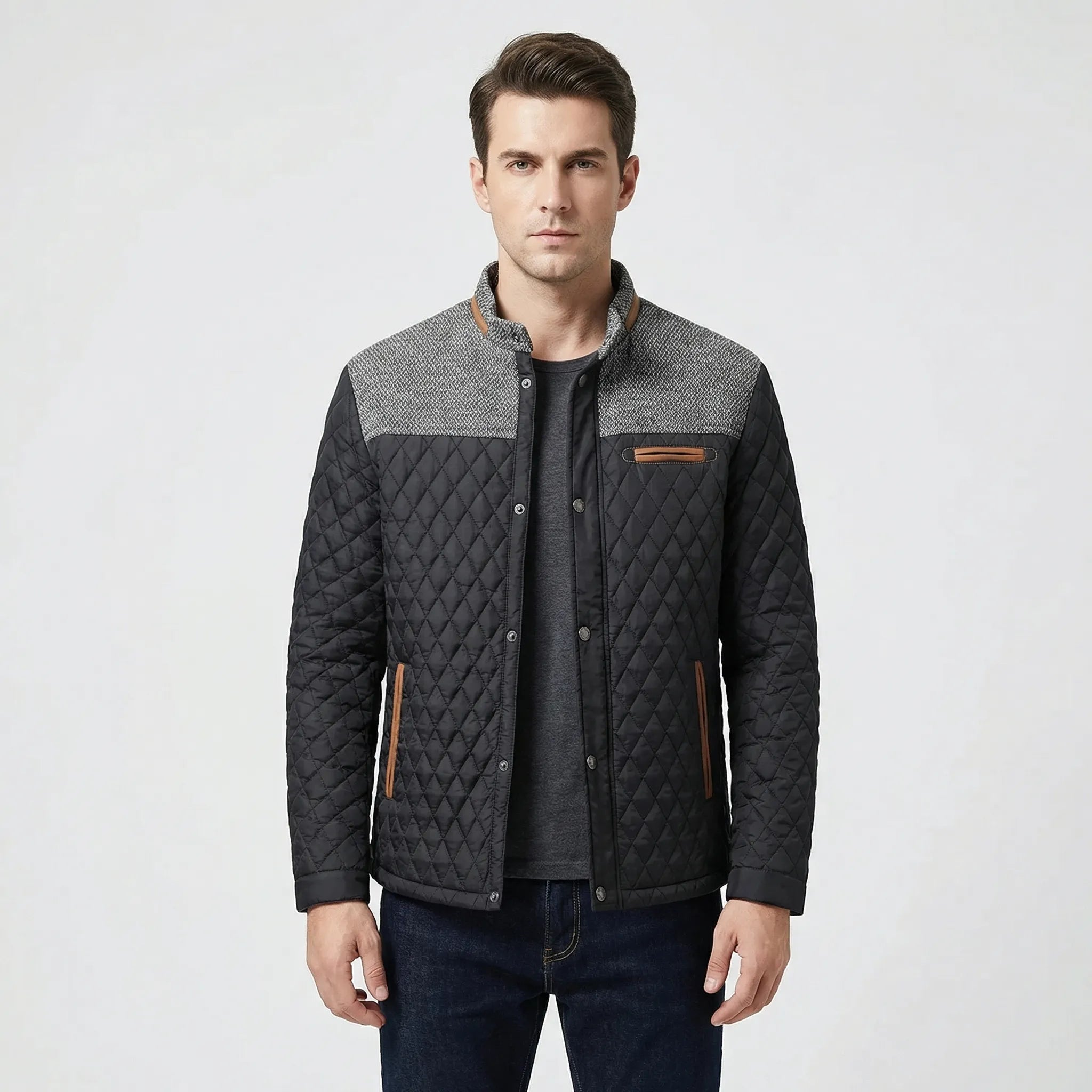 Damski Pikowana Kurtka Bomber Z Wzorem Rombu - Codzienna Ochrona Przed Chłodem