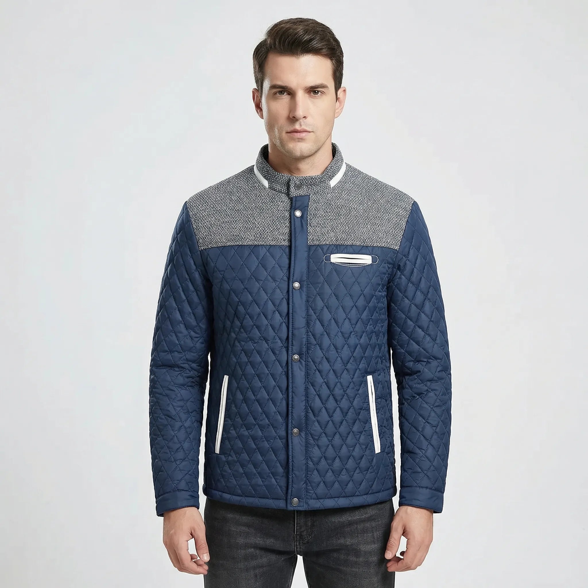 Damski Pikowana Kurtka Bomber Z Wzorem Rombu - Codzienna Ochrona Przed Chłodem