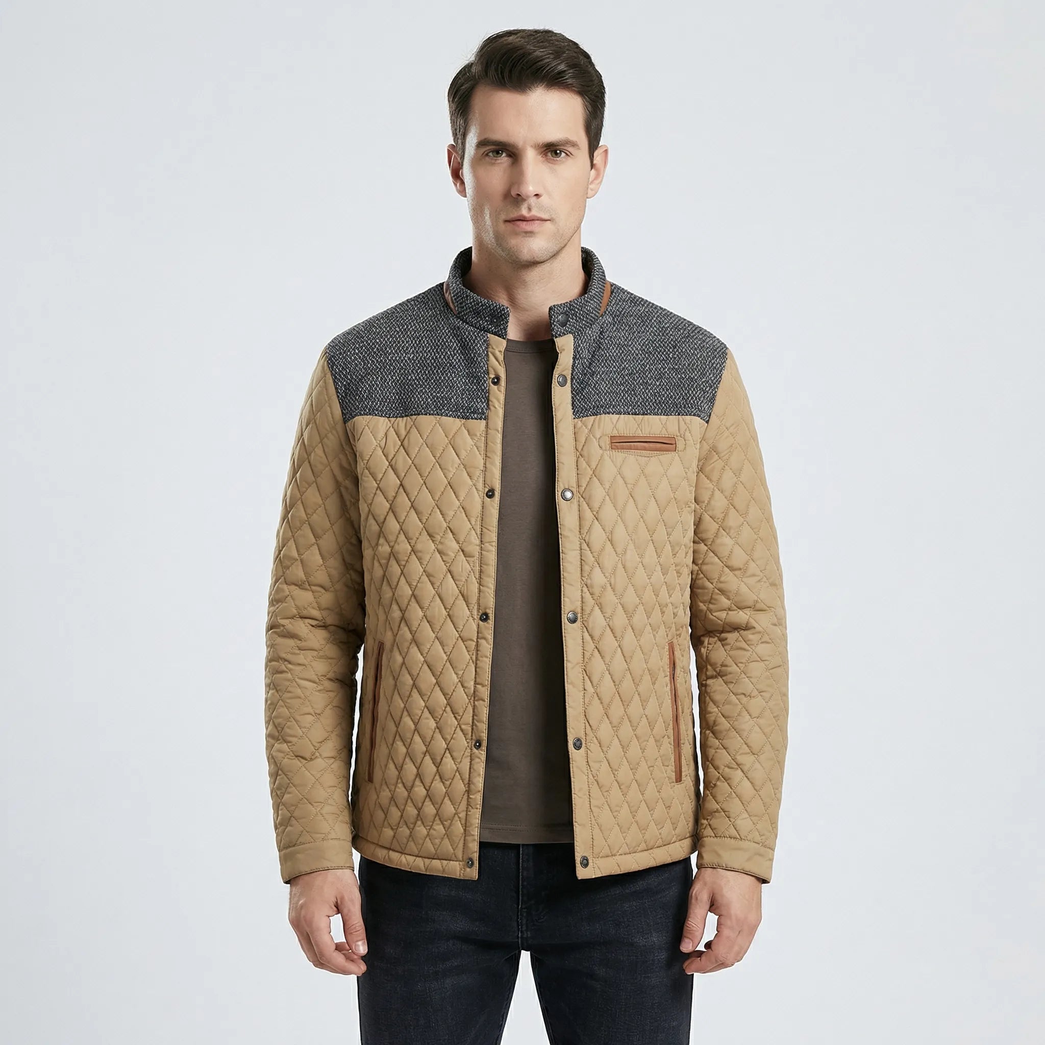 Damski Pikowana Kurtka Bomber Z Wzorem Rombu - Codzienna Ochrona Przed Chłodem