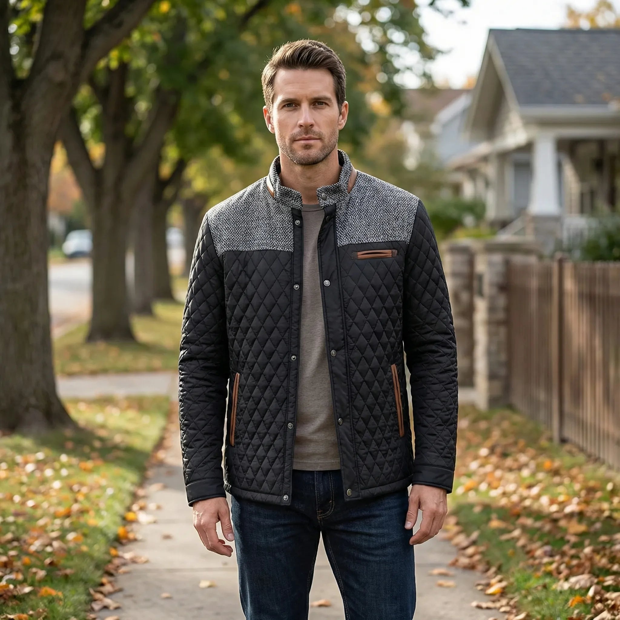 Damski Pikowana Kurtka Bomber Z Wzorem Rombu - Codzienna Ochrona Przed Chłodem