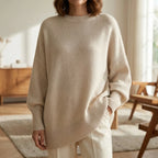 Damski Sweter Oversize Z Okrągłym Dekoltem - Codzienna Elegancka Stylizacja 