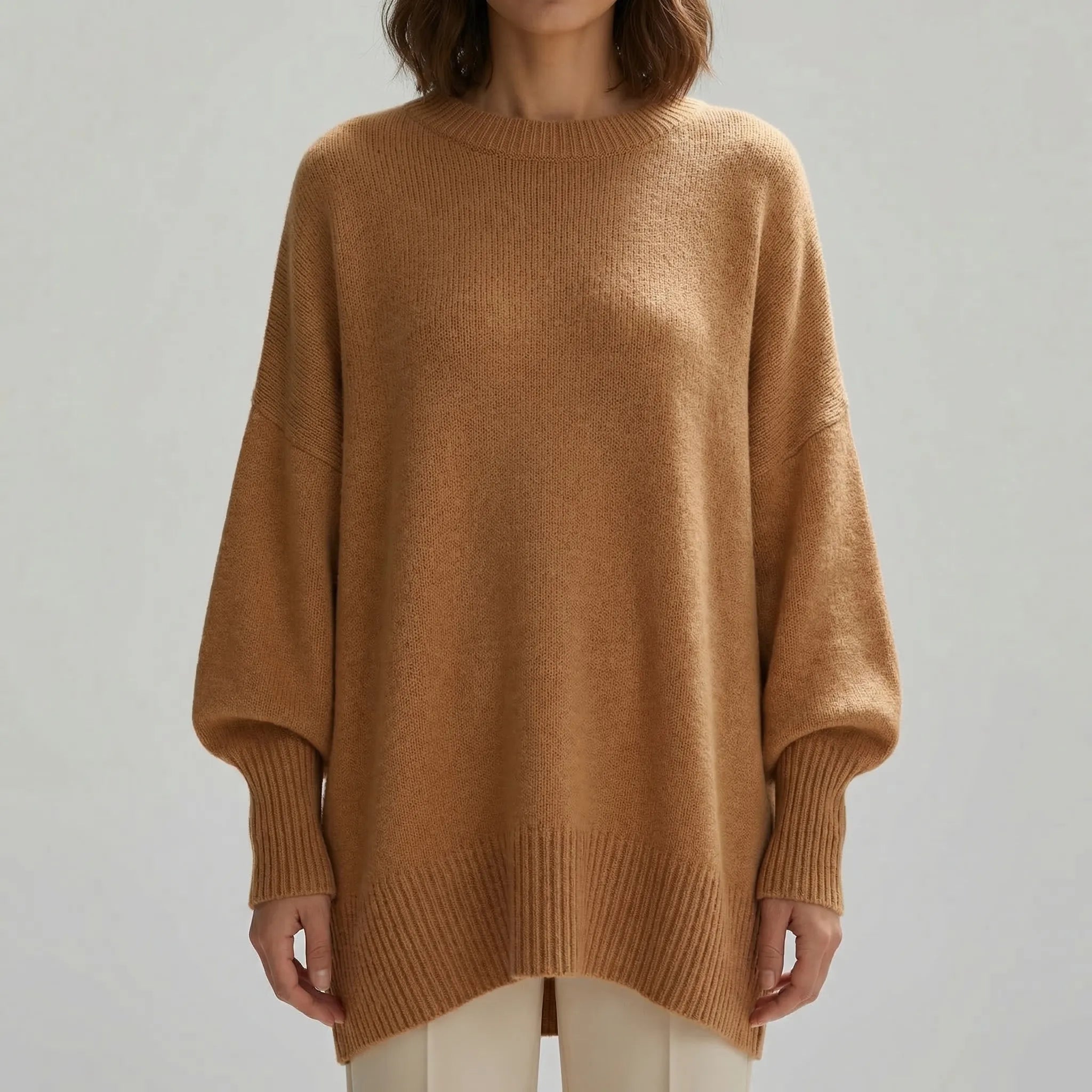 Damski Sweter Oversize Z Okrągłym Dekoltem - Codzienna Elegancka Stylizacja 