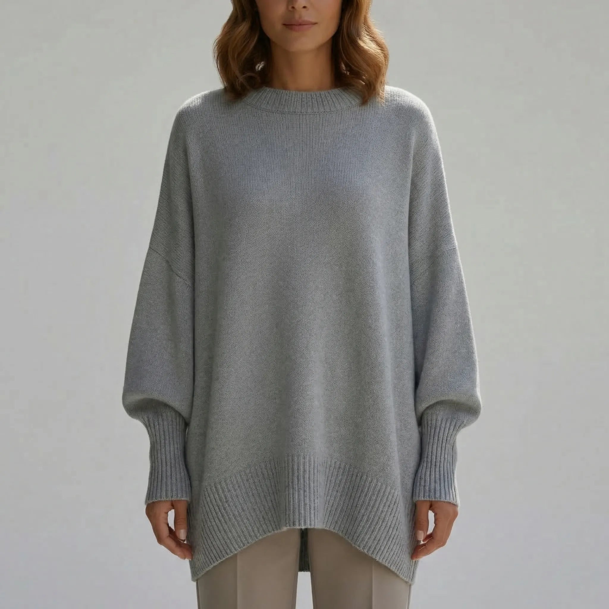 Damski Sweter Oversize Z Okrągłym Dekoltem - Codzienna Elegancka Stylizacja 