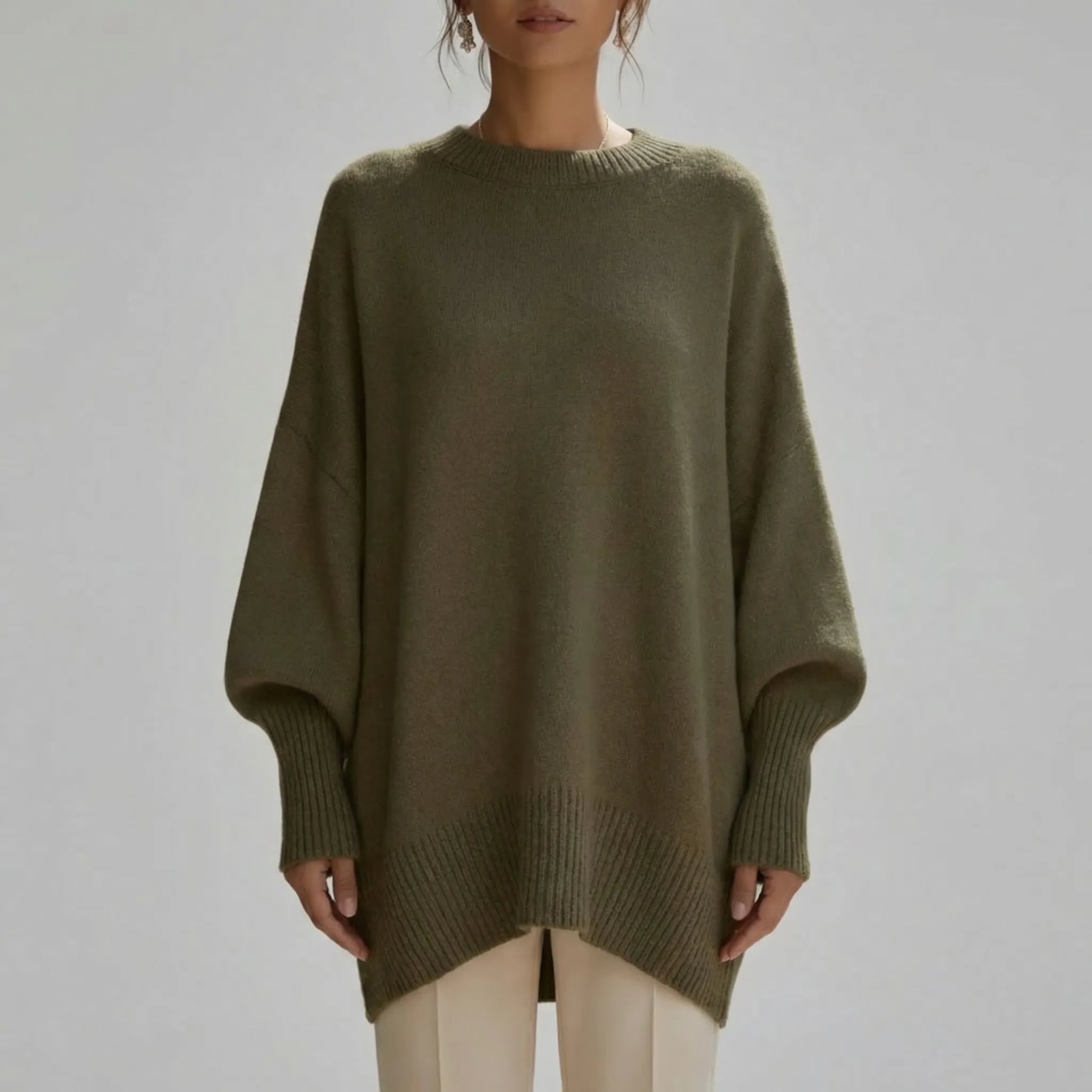 Damski Sweter Oversize Z Okrągłym Dekoltem - Codzienna Elegancka Stylizacja 