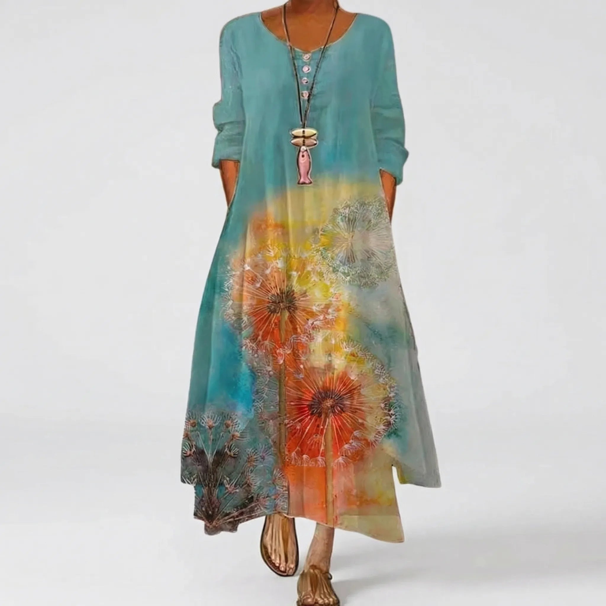 Długa Sukienka Z Kwiatowym Wzorem - Wyjścia Do Miasta 