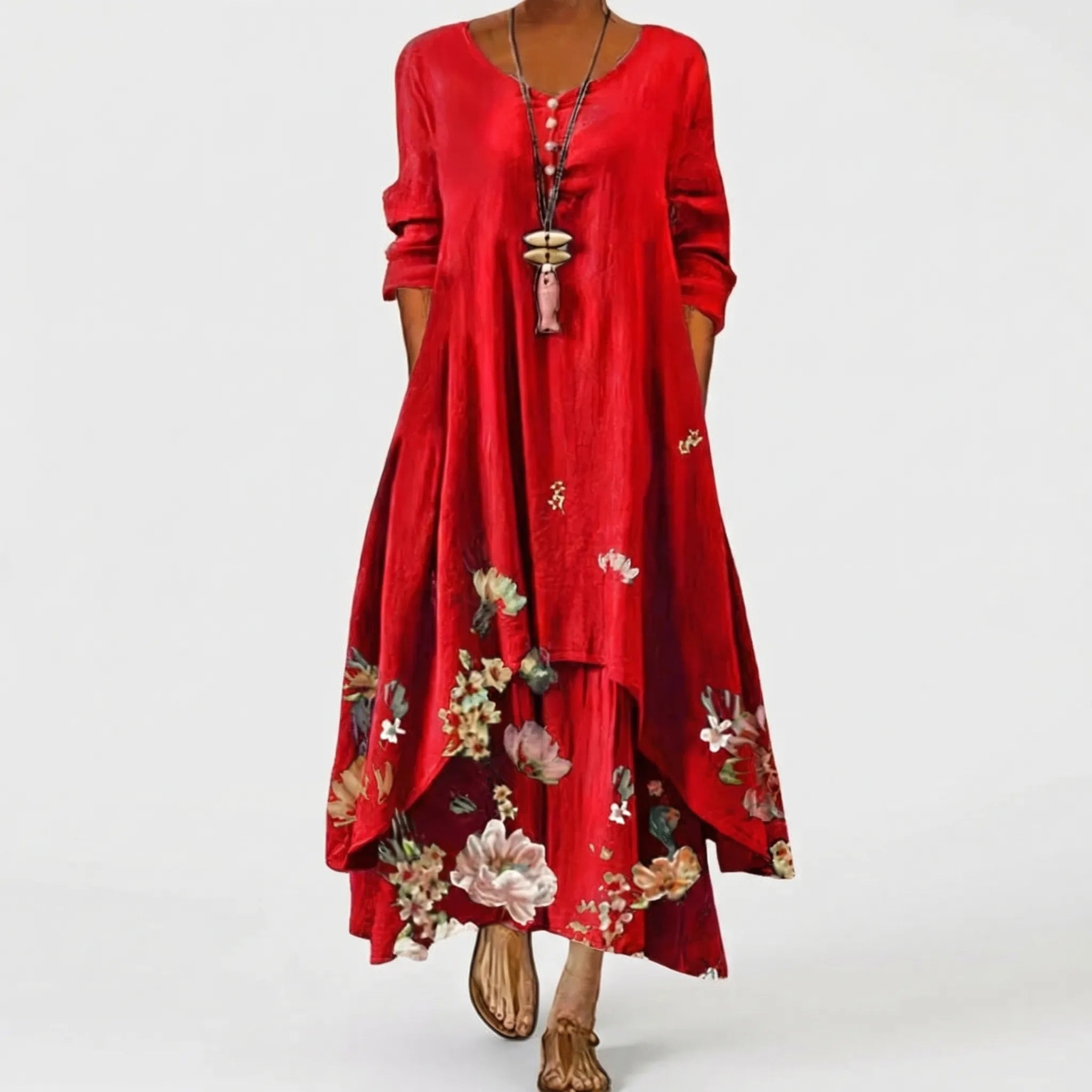 Długa Sukienka Z Kwiatowym Wzorem - Wyjścia Do Miasta 