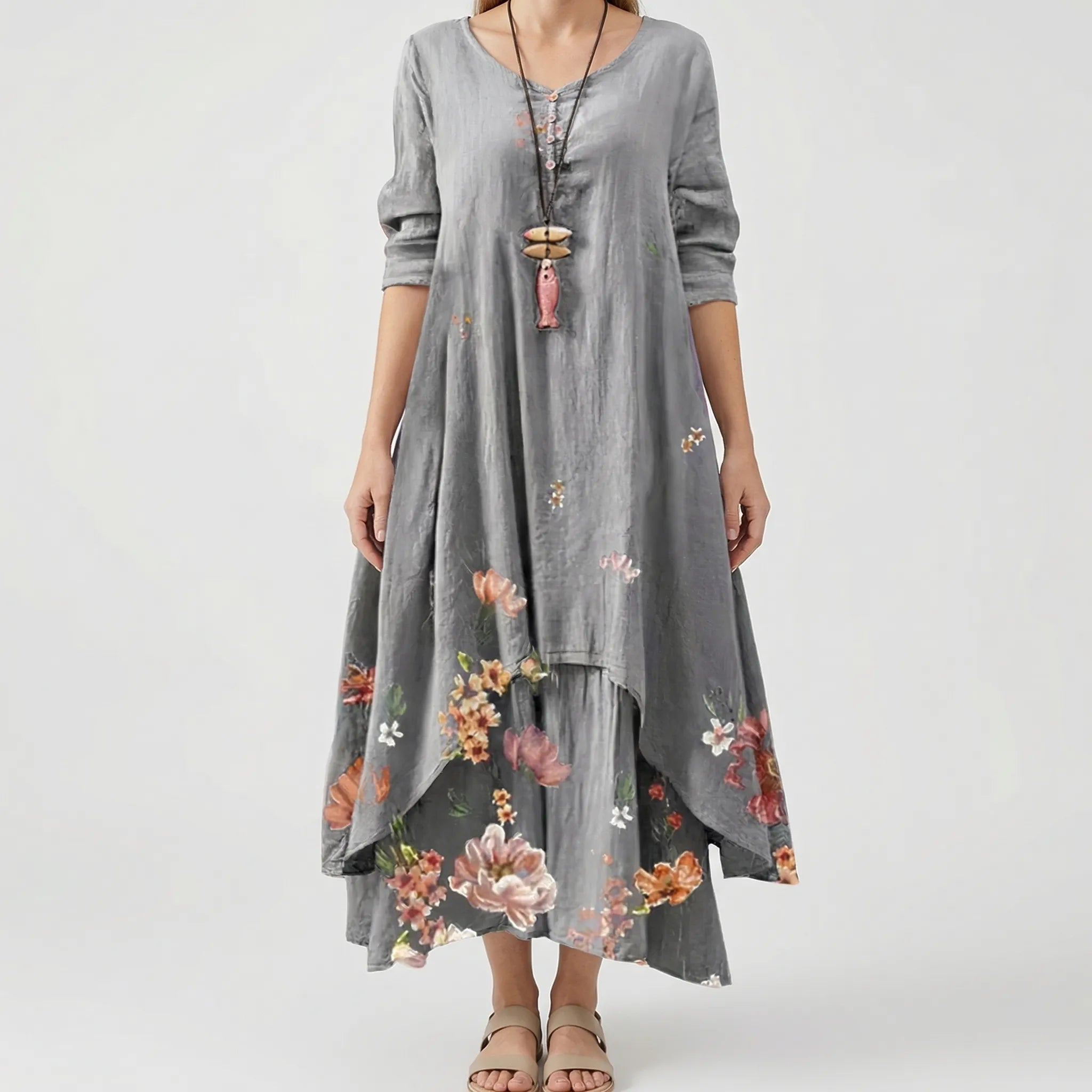 Długa Sukienka Z Kwiatowym Wzorem - Wyjścia Do Miasta 