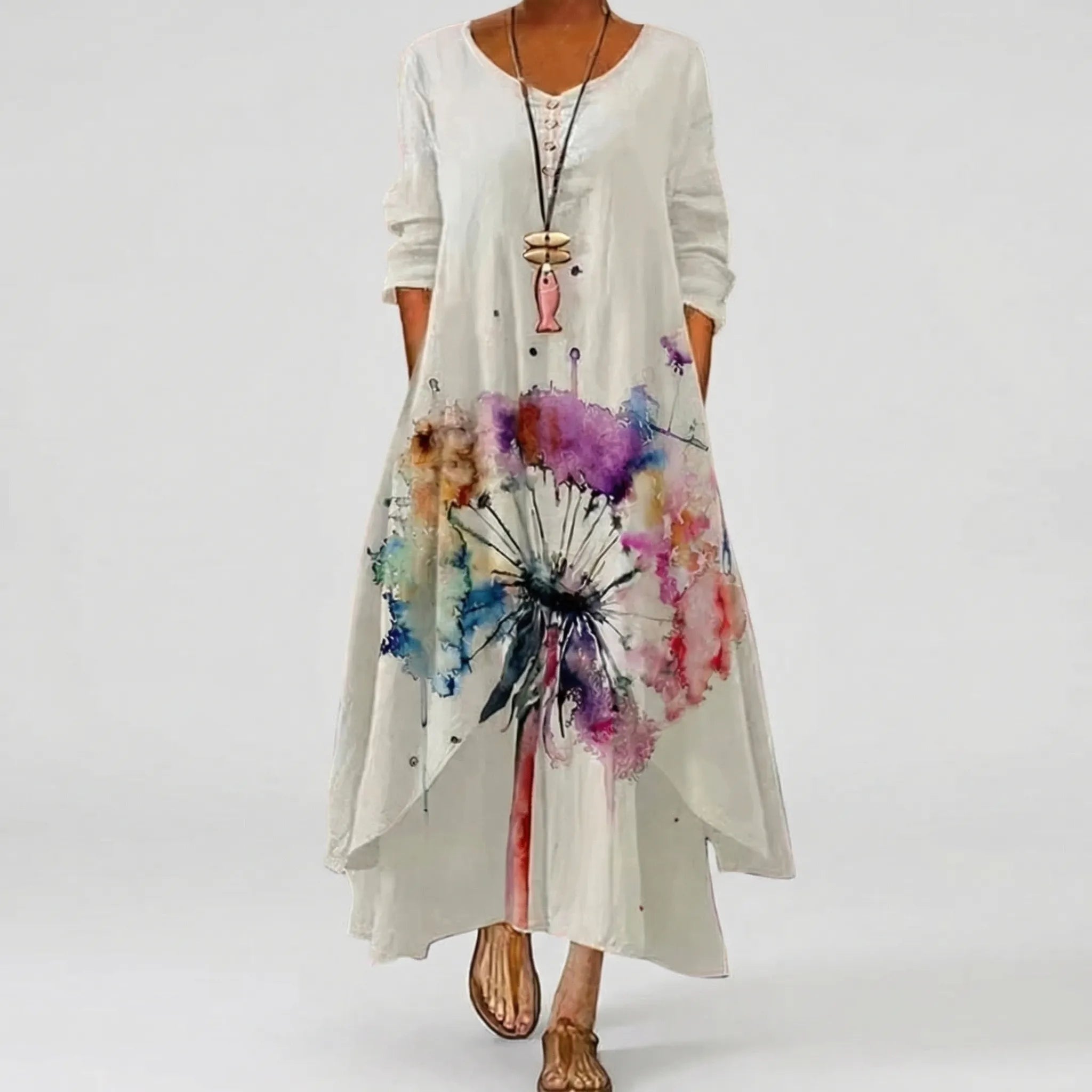 Długa Sukienka Z Kwiatowym Wzorem - Wyjścia Do Miasta 