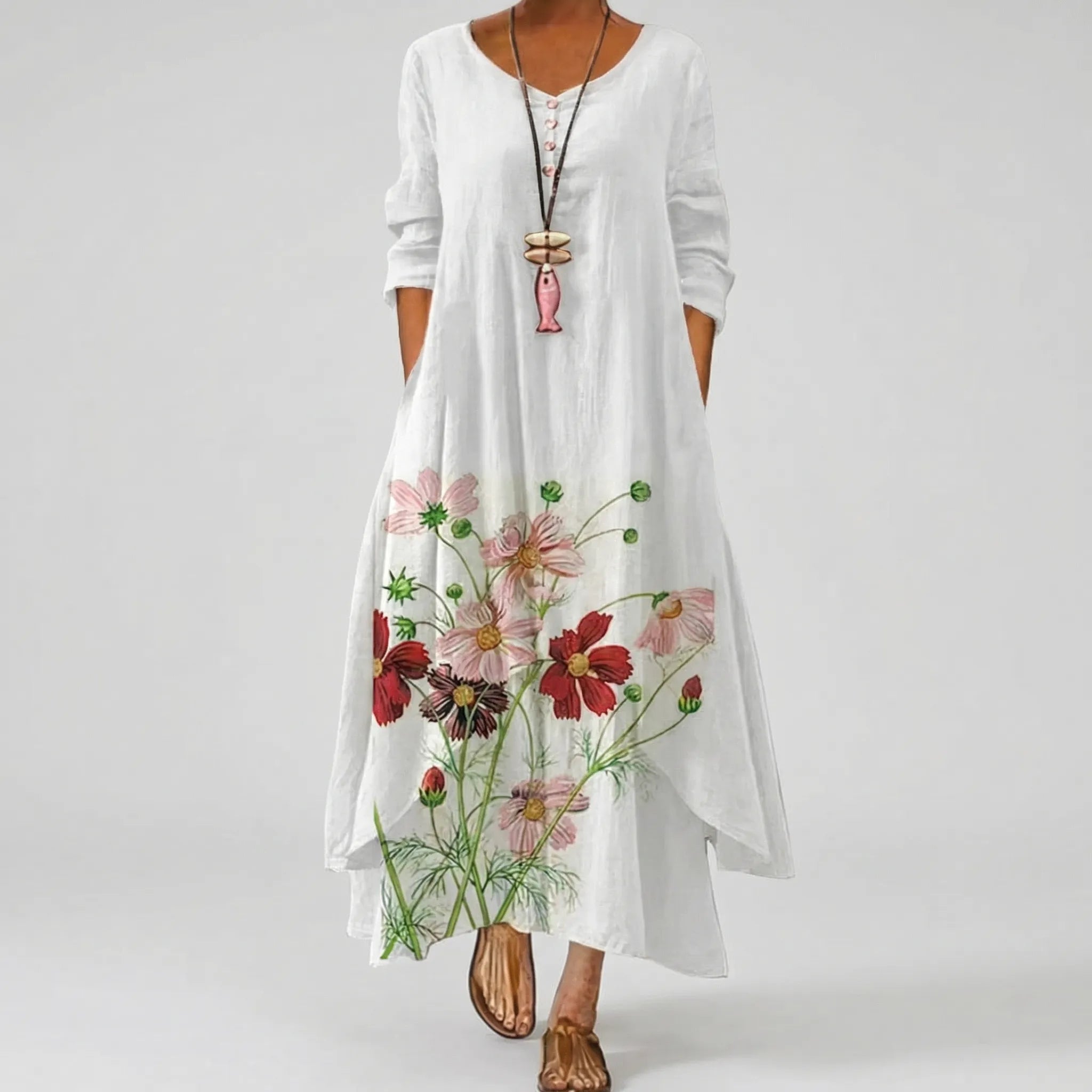 Długa Sukienka Z Kwiatowym Wzorem - Wyjścia Do Miasta 