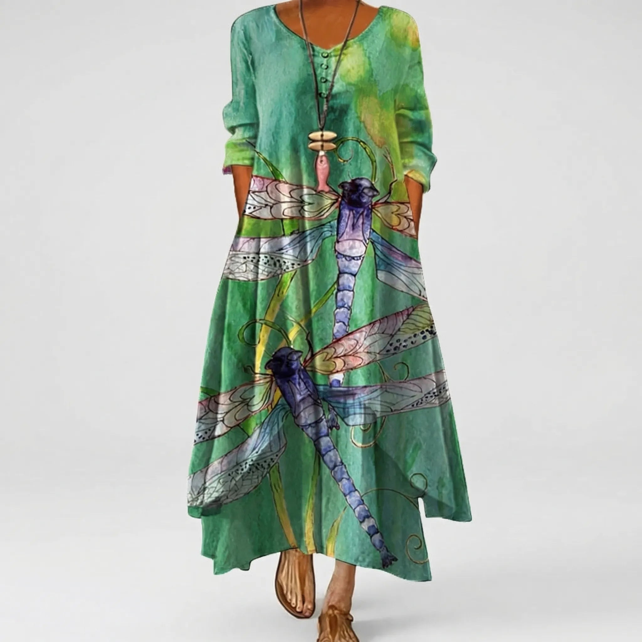 Długa Sukienka Z Kwiatowym Wzorem - Wyjścia Do Miasta 