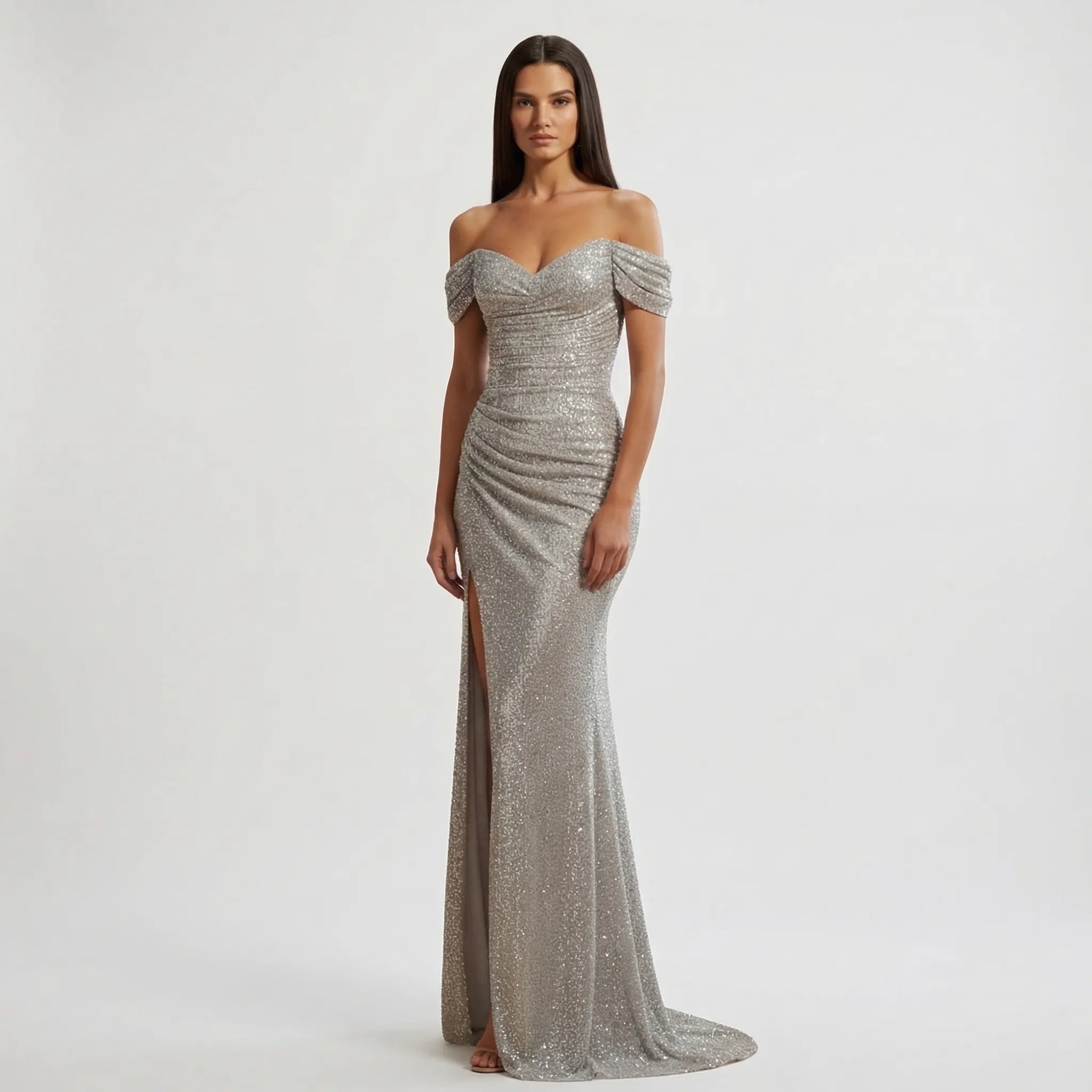 Długa Sukienka Z Odkrytymi Ramionami - Wieczory Galowe 