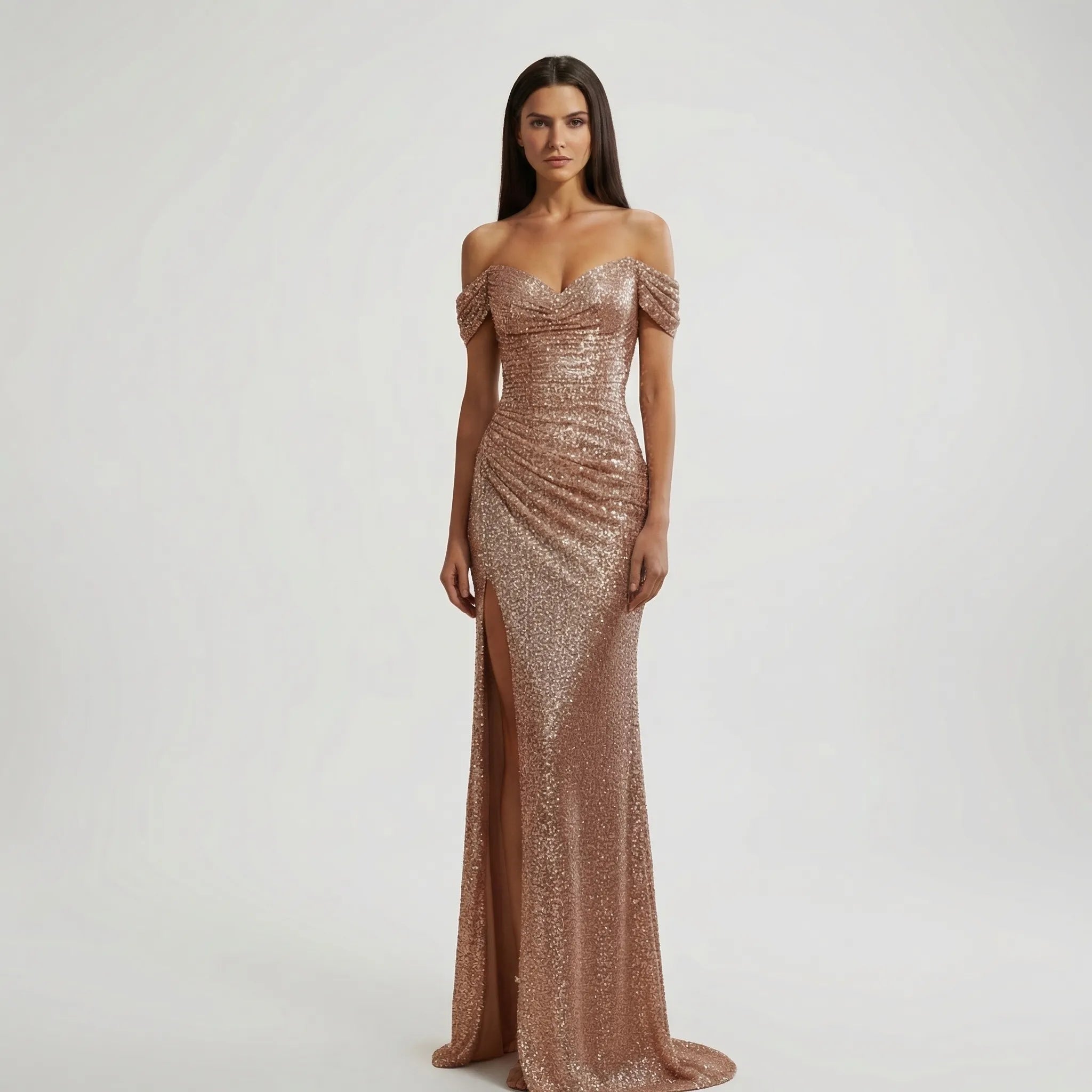 Długa Sukienka Z Odkrytymi Ramionami - Wieczory Galowe 