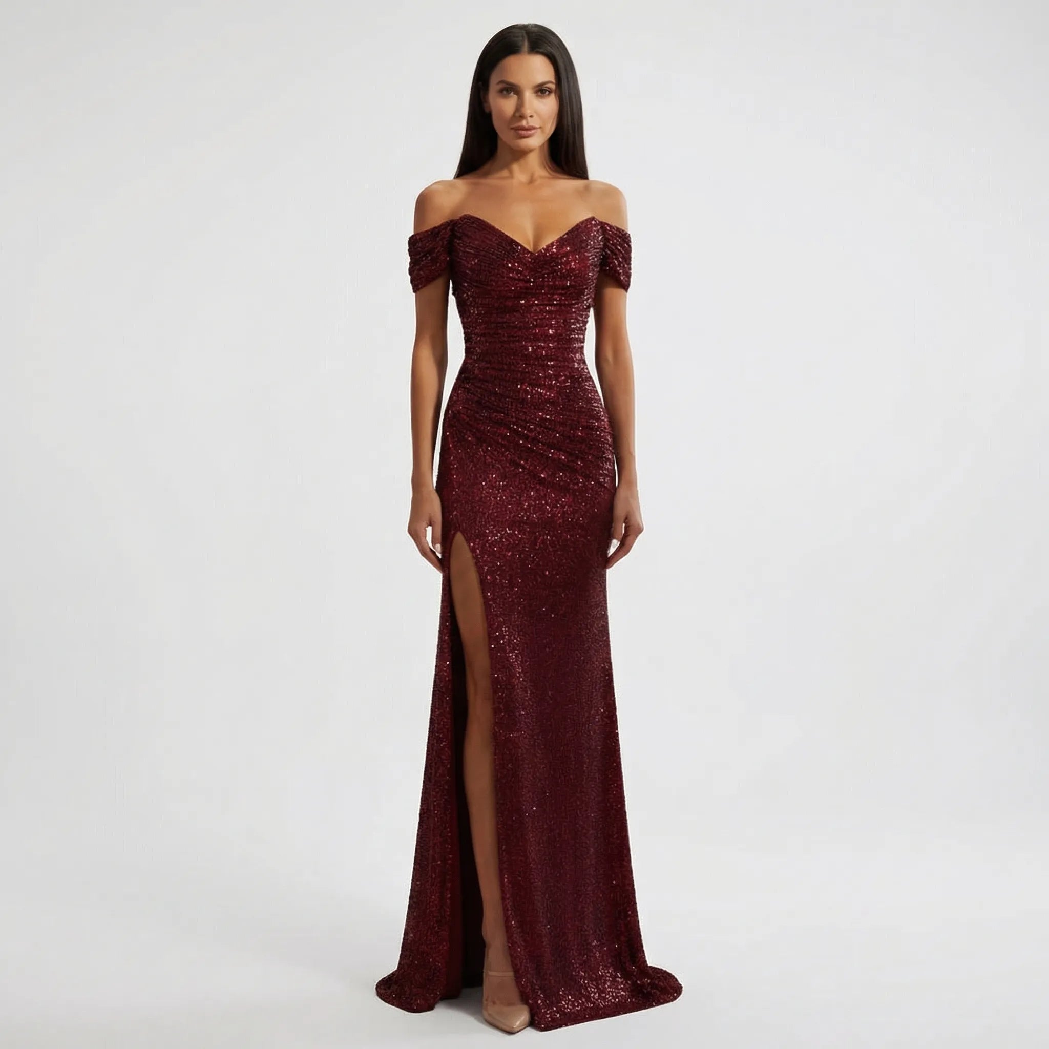 Długa Sukienka Z Odkrytymi Ramionami - Wieczory Galowe 