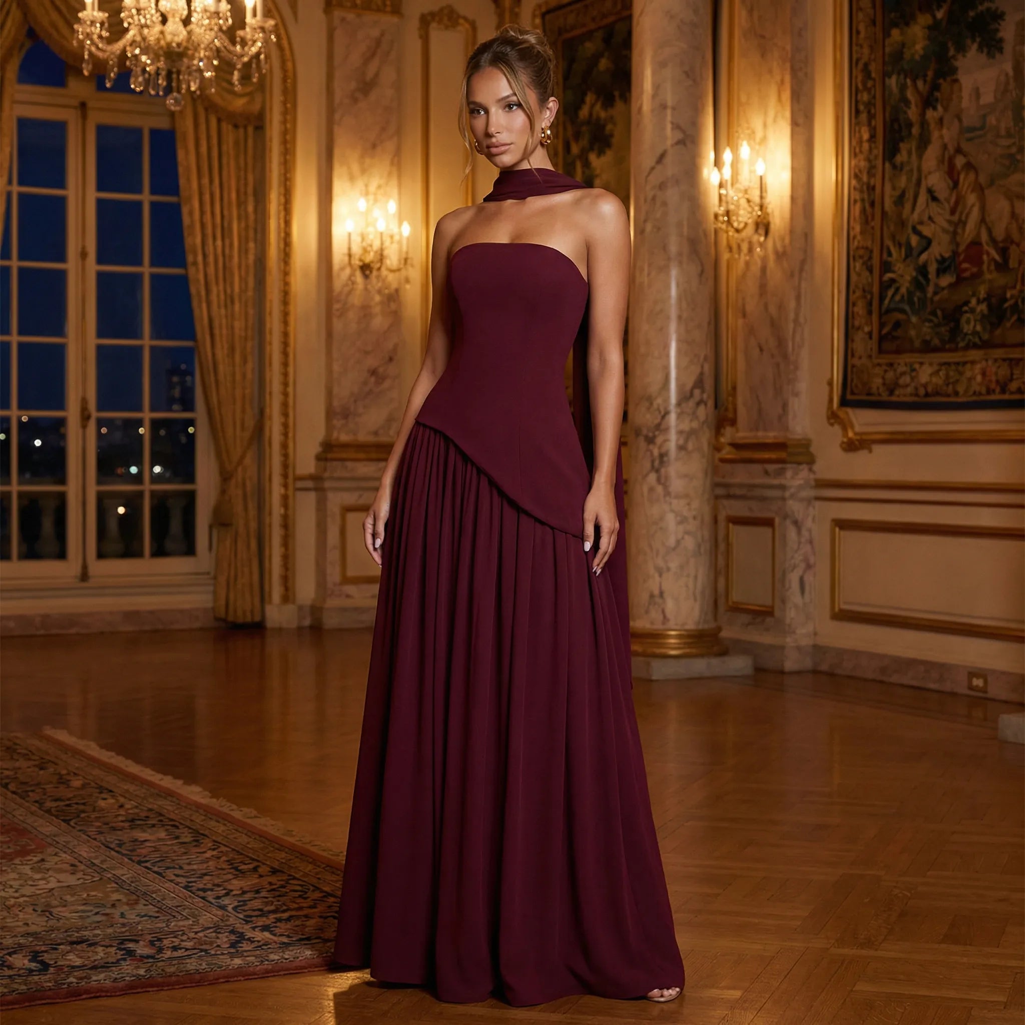 Długa Suknia Wieczorowa Maxi Bez Ramiączek - Wieczorowe Uroczystości 