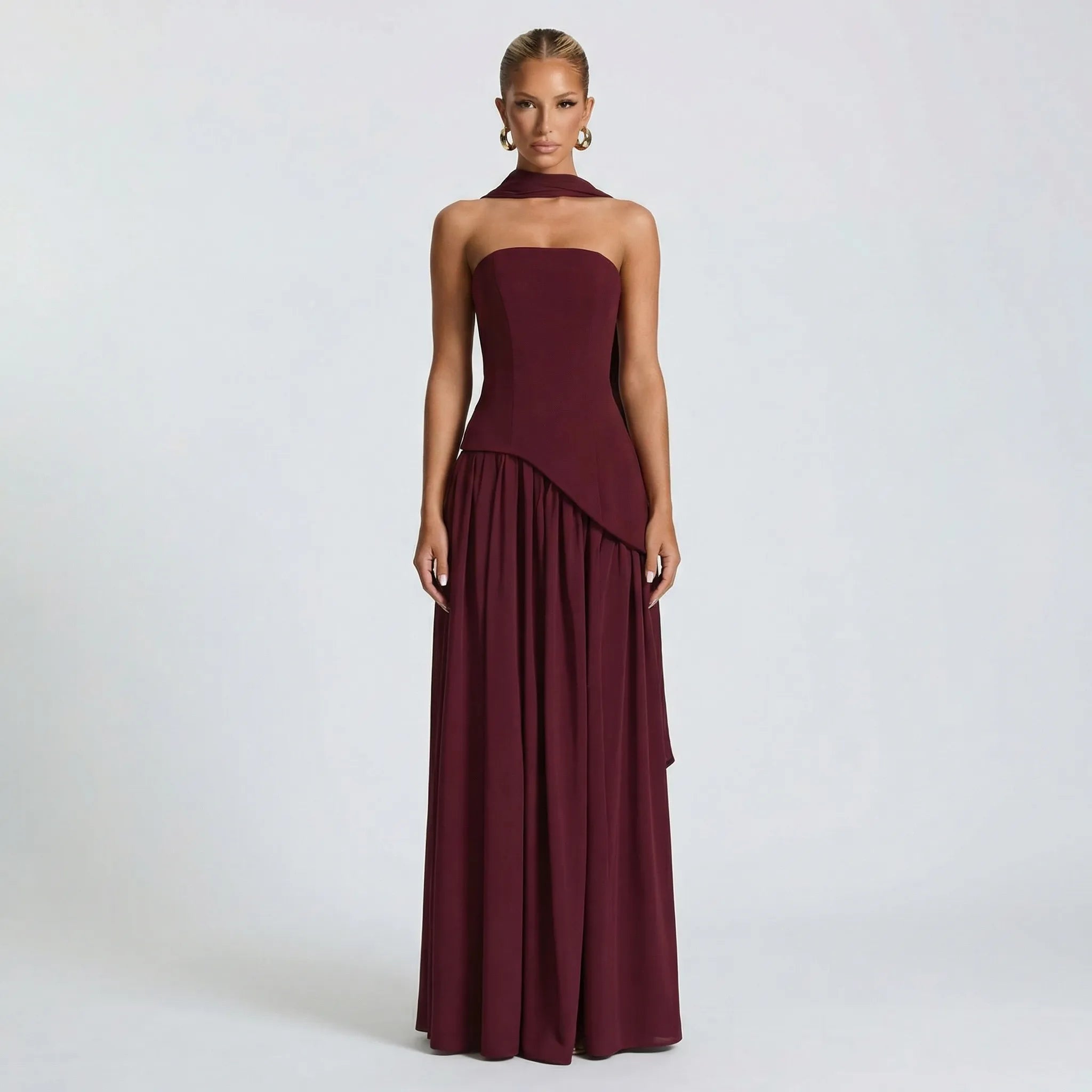 Długa Suknia Wieczorowa Maxi Bez Ramiączek - Wieczorowe Uroczystości 