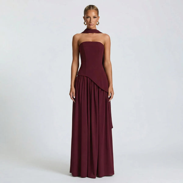 Długa Suknia Wieczorowa Maxi Bez Ramiączek - Wieczorowe Uroczystości 