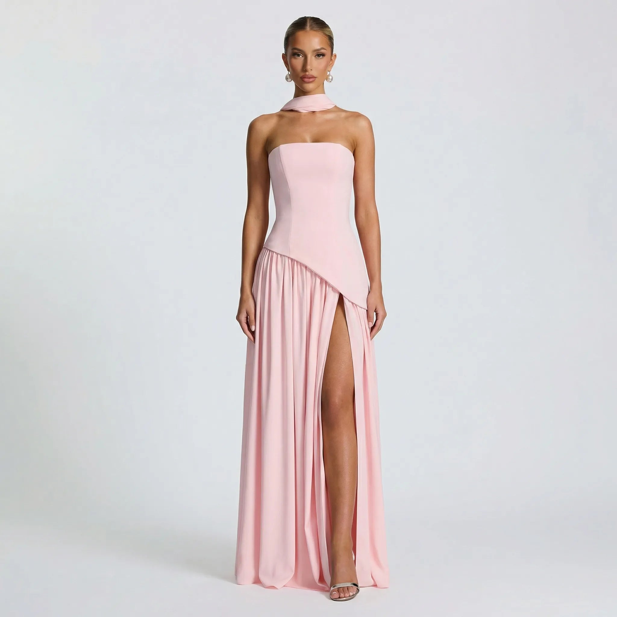 Długa Suknia Wieczorowa Maxi Bez Ramiączek - Wieczorowe Uroczystości 