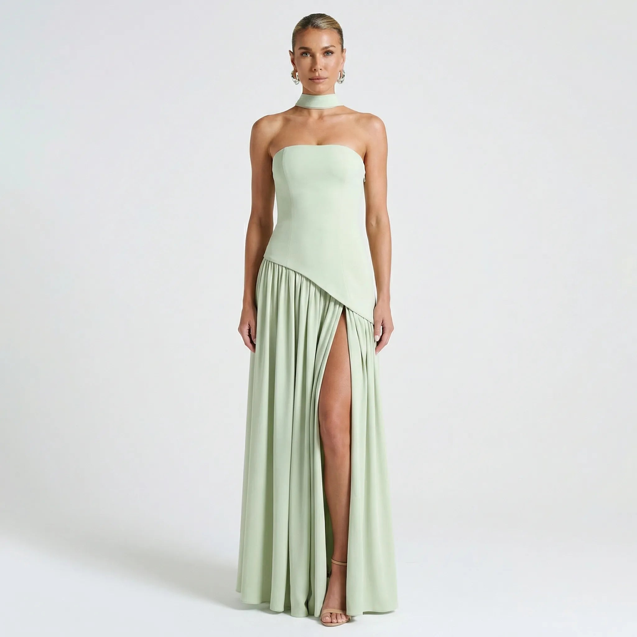 Długa Suknia Wieczorowa Maxi Bez Ramiączek - Wieczorowe Uroczystości 