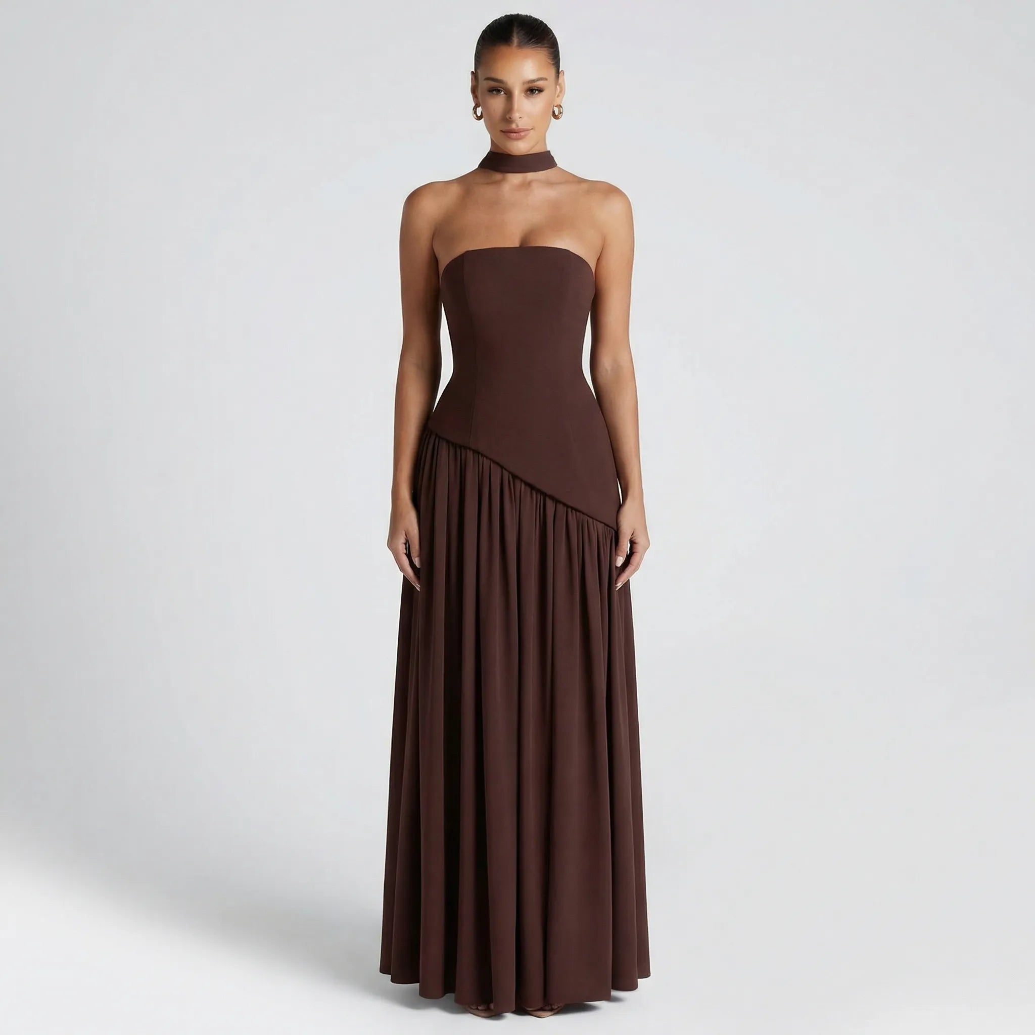 Długa Suknia Wieczorowa Maxi Bez Ramiączek - Wieczorowe Uroczystości 