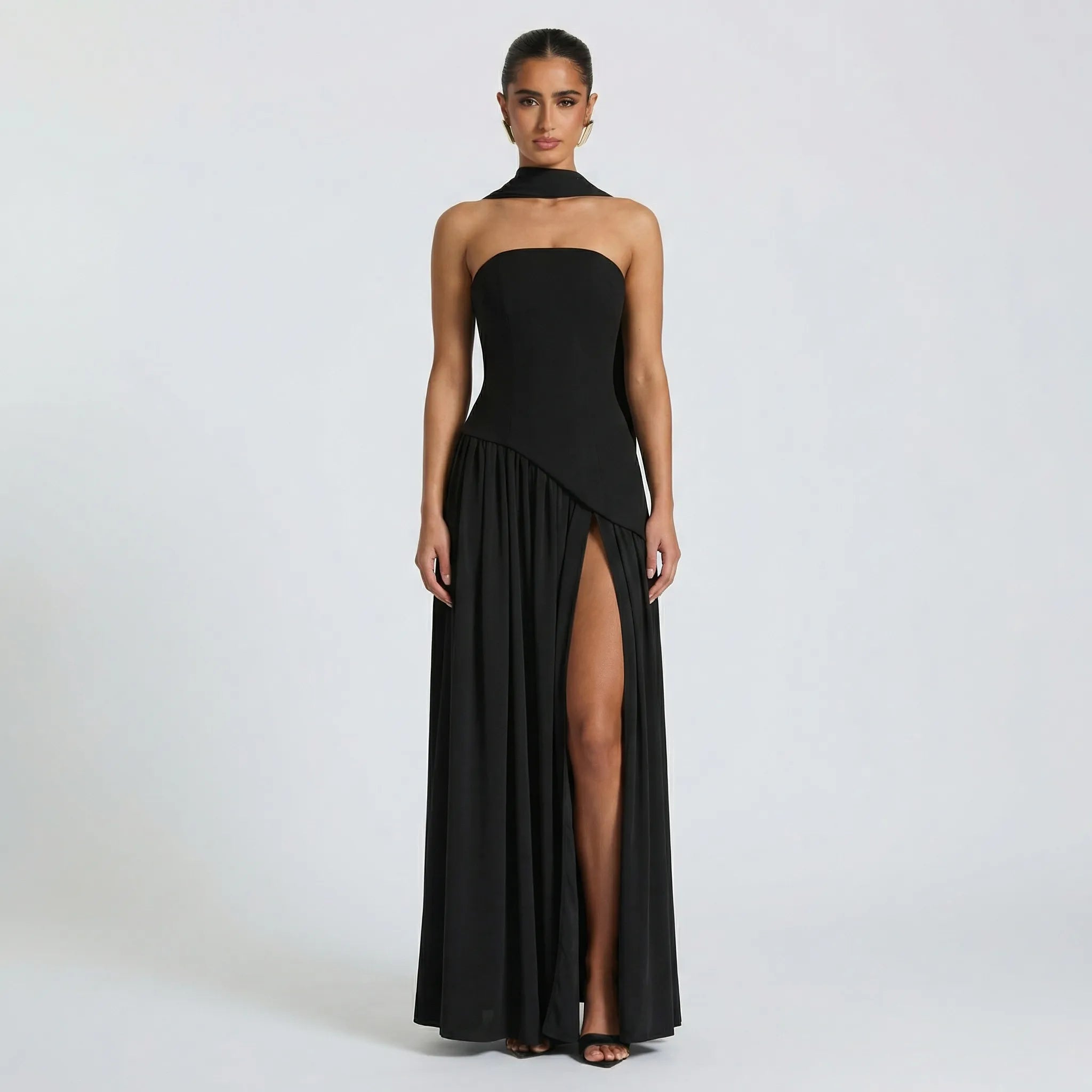 Długa Suknia Wieczorowa Maxi Bez Ramiączek - Wieczorowe Uroczystości 