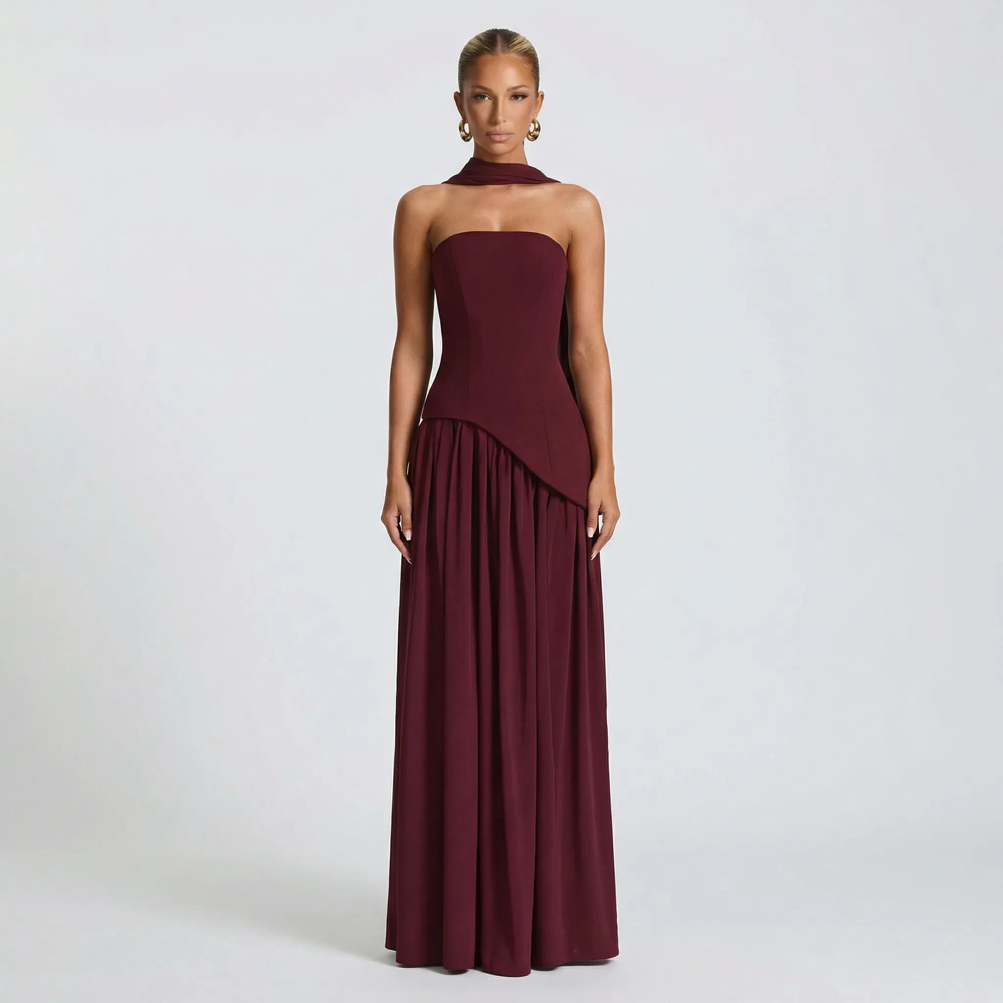 Długa Suknia Wieczorowa Maxi Bez Ramiączek - Wieczorowe Uroczystości 