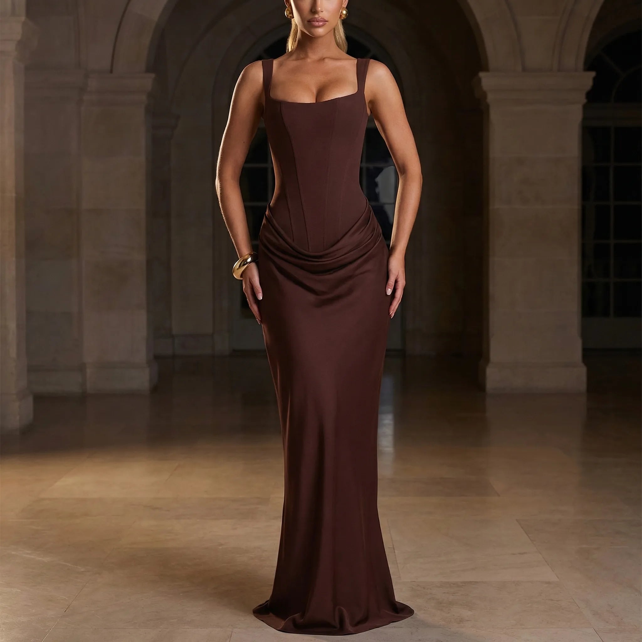 Dopasowana Sukienka Maxi Bez Rękawów - Wieczorowe Wyjścia Eleganckie 