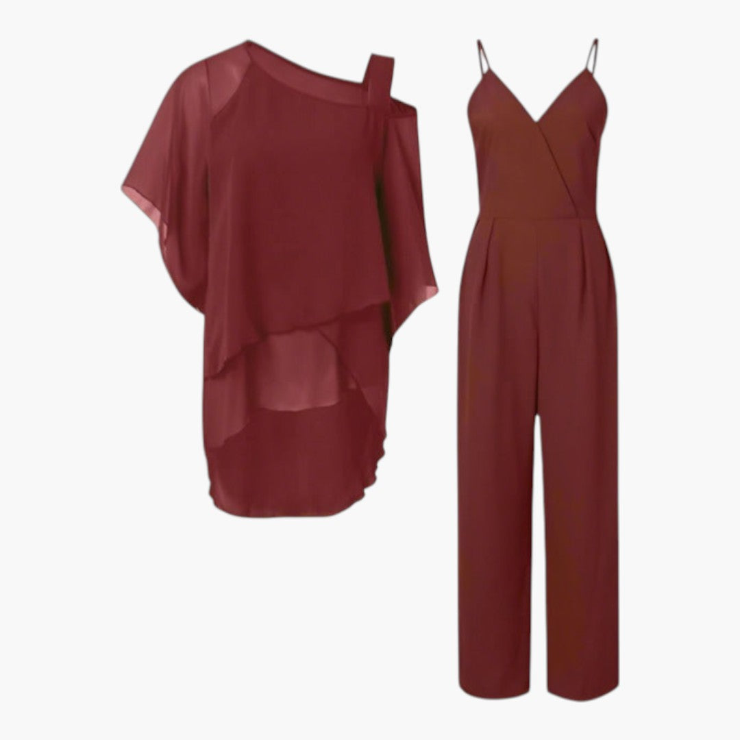 Dwuczęściowy Komplet Z Asymetrycznym Topem - Eleganckie Wieczorowe Wyjścia 