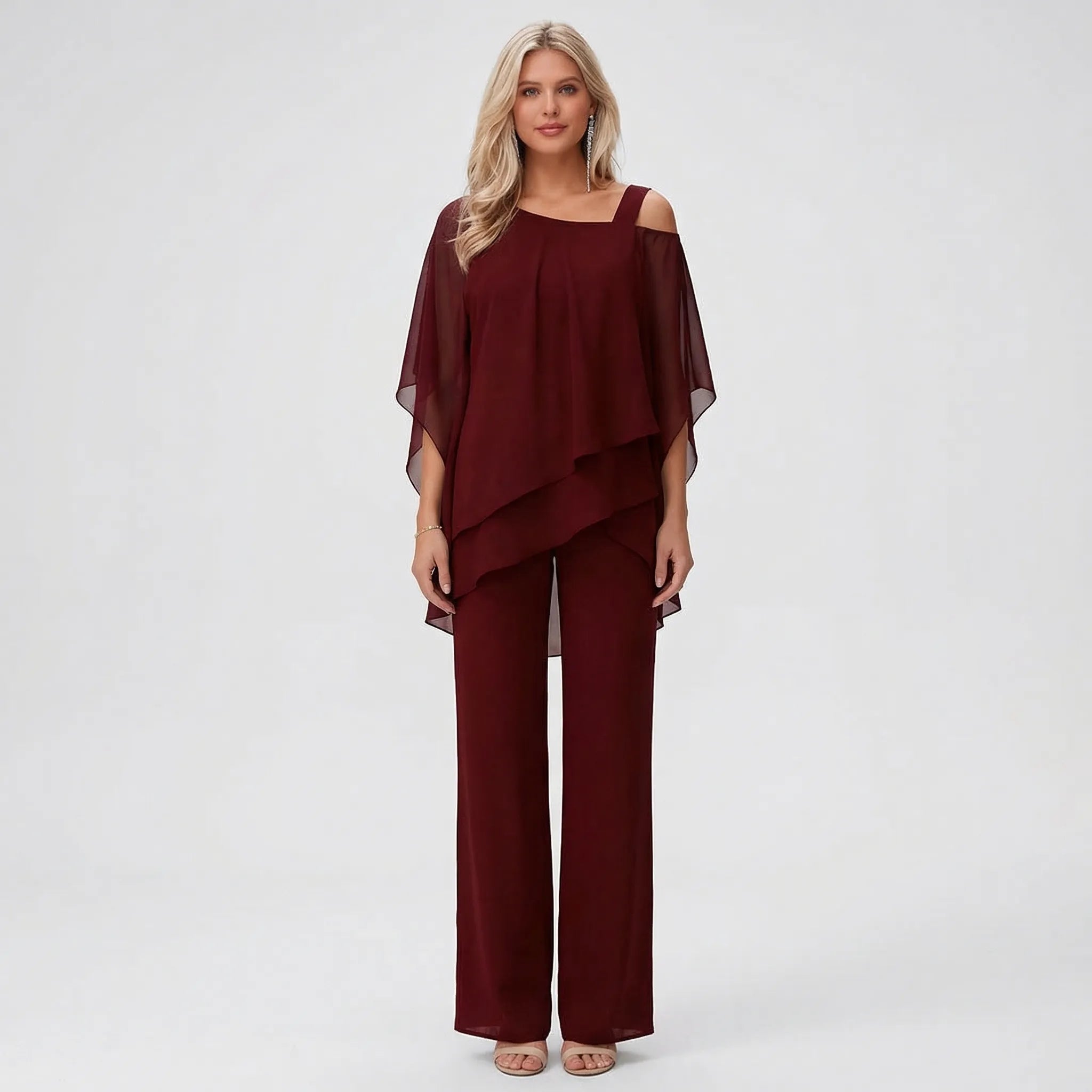 Dwuczęściowy Komplet Z Asymetrycznym Topem - Eleganckie Wieczorowe Wyjścia 