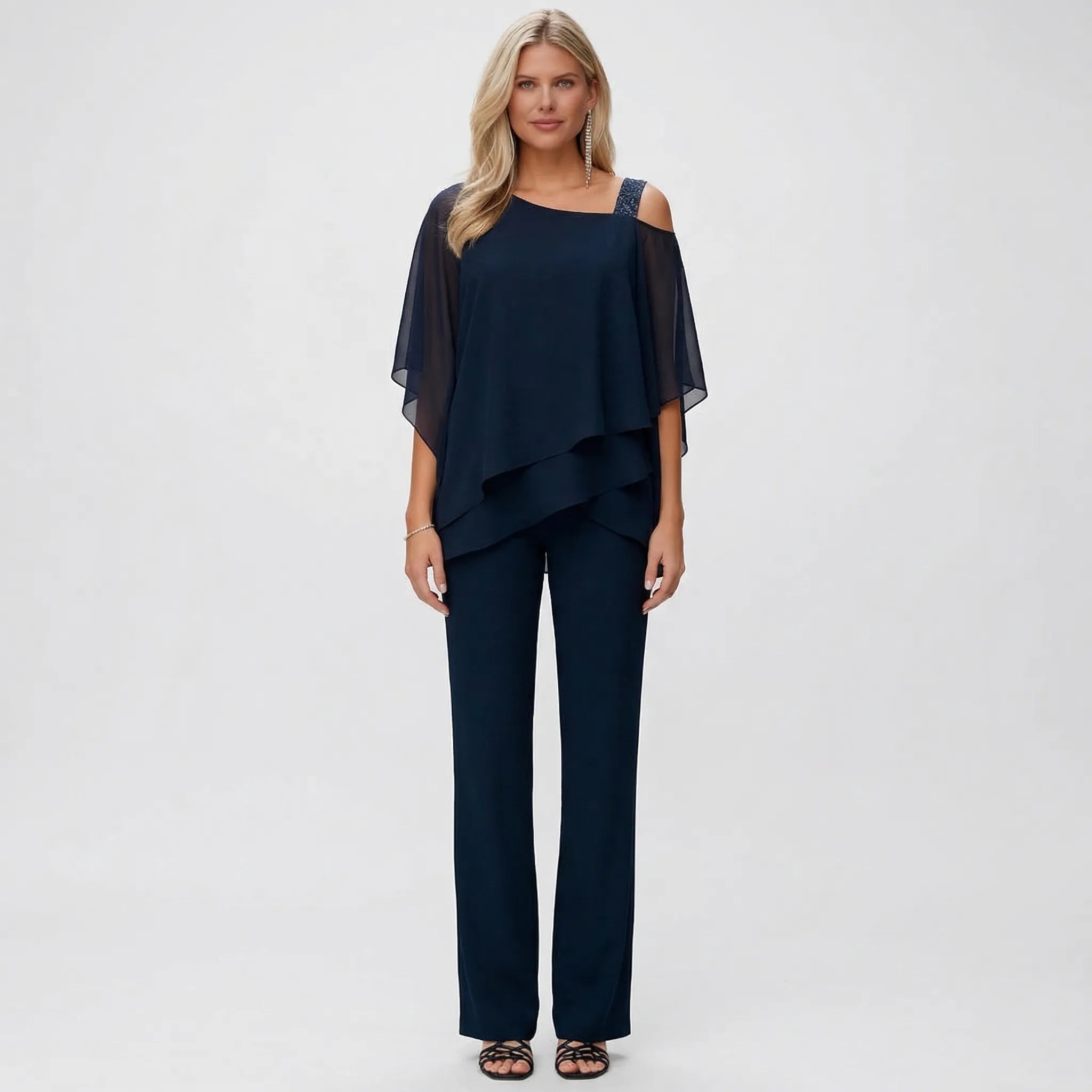 Dwuczęściowy Komplet Z Asymetrycznym Topem - Eleganckie Wieczorowe Wyjścia 